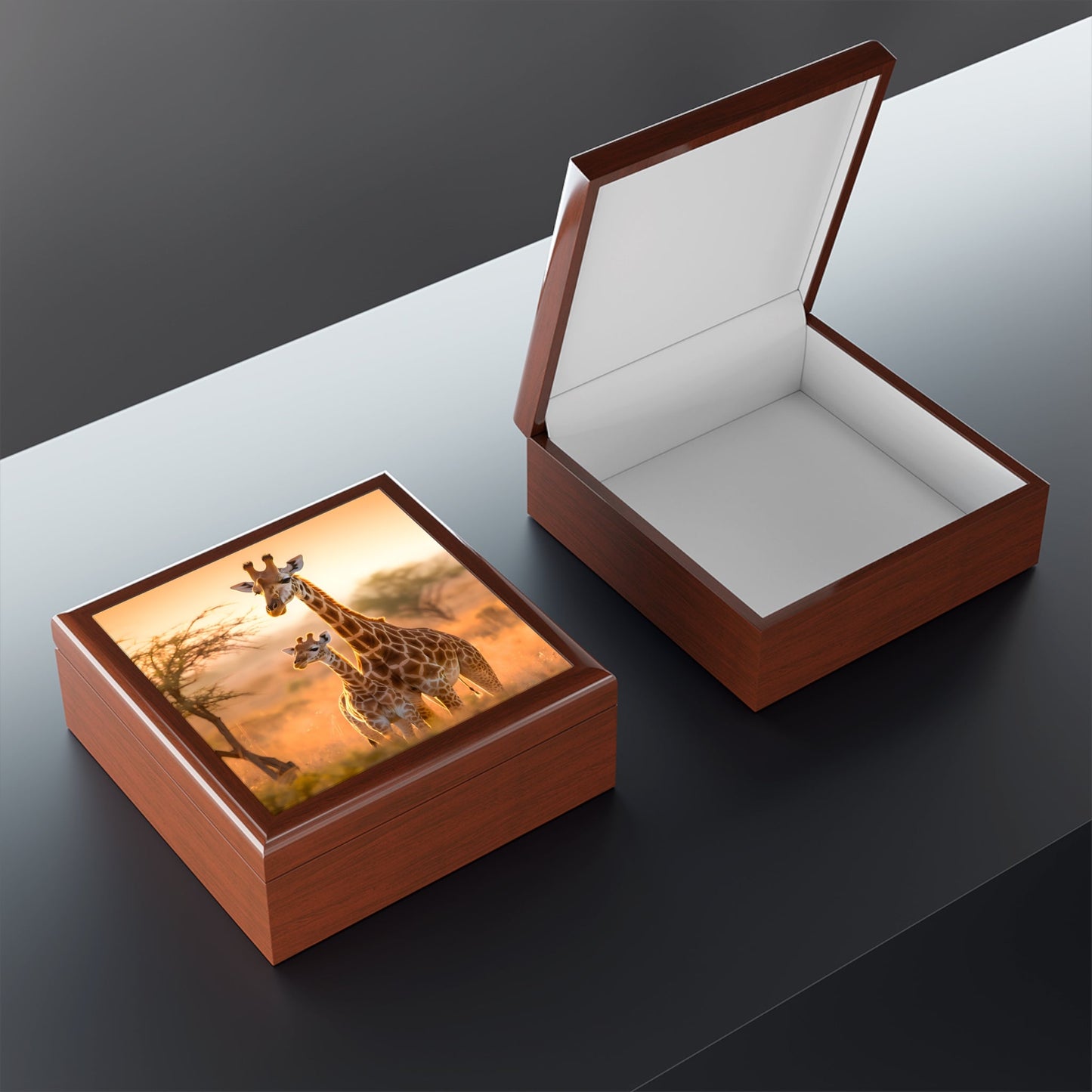 Mother Giraffe with Her Baby Jewelry Keepsake Box