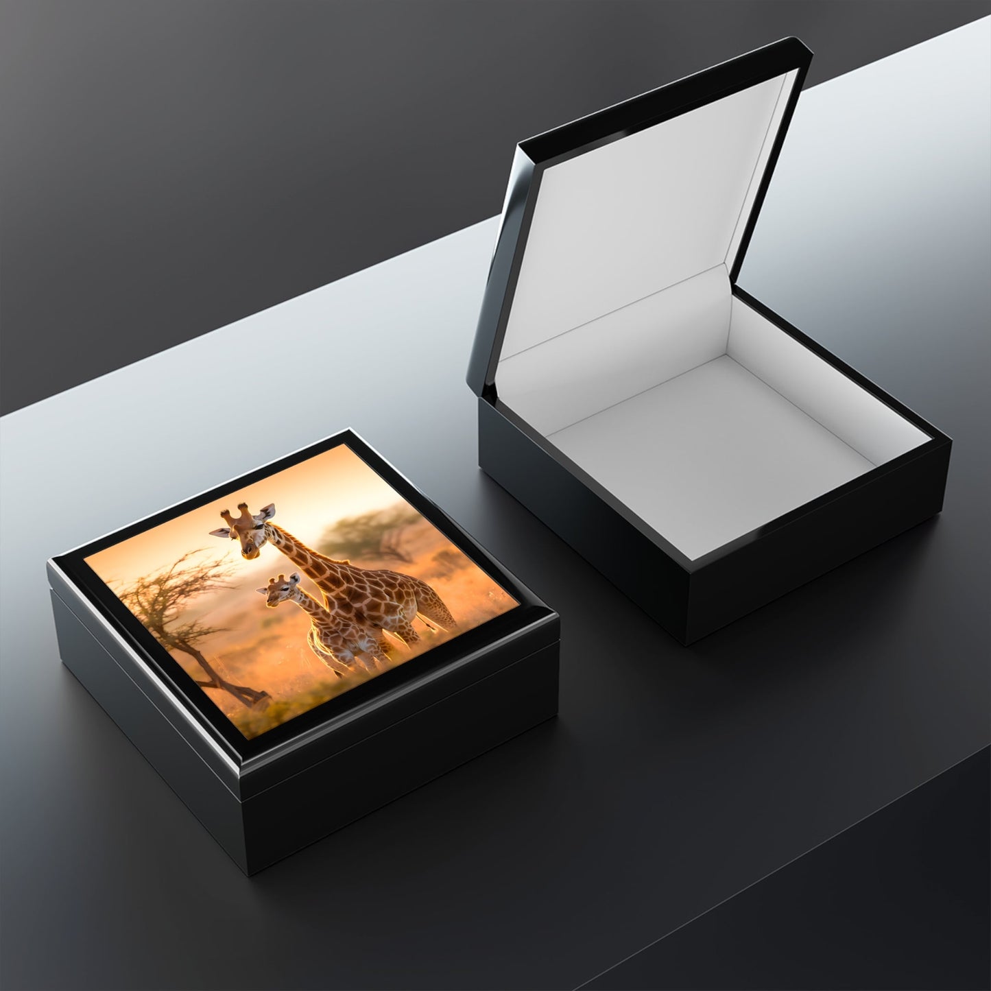 Mother Giraffe with Her Baby Jewelry Keepsake Box