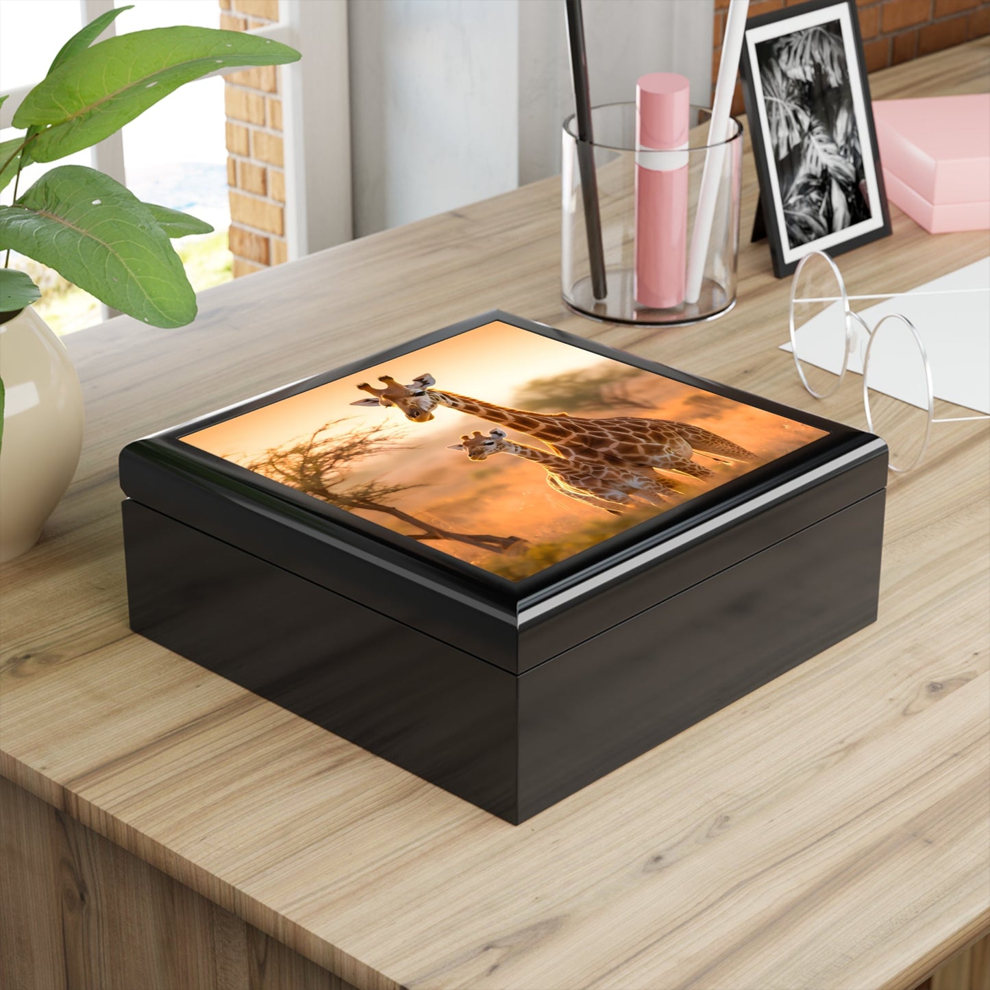Mother Giraffe with Her Baby Jewelry Keepsake Box