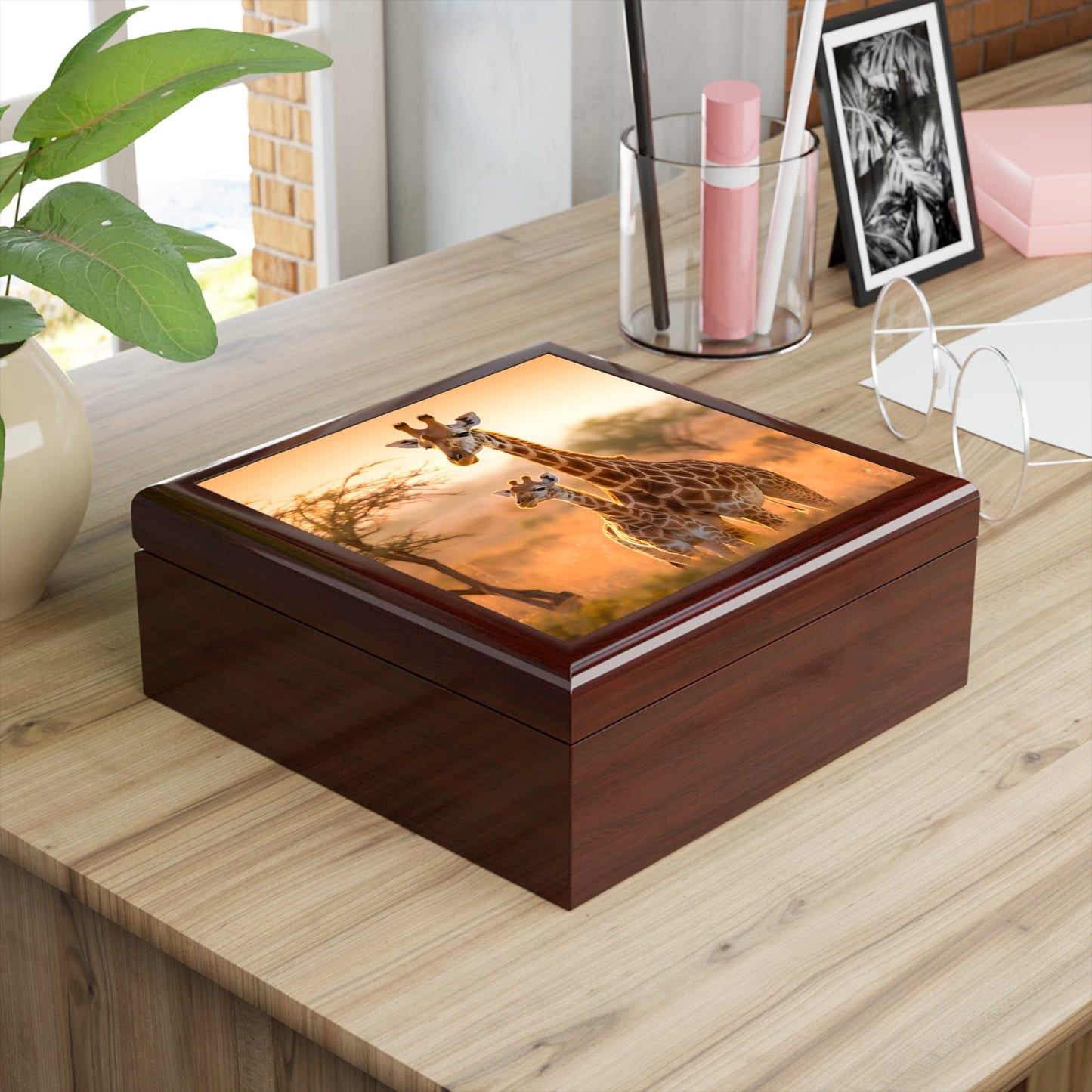Mother Giraffe with Her Baby Jewelry Keepsake Box