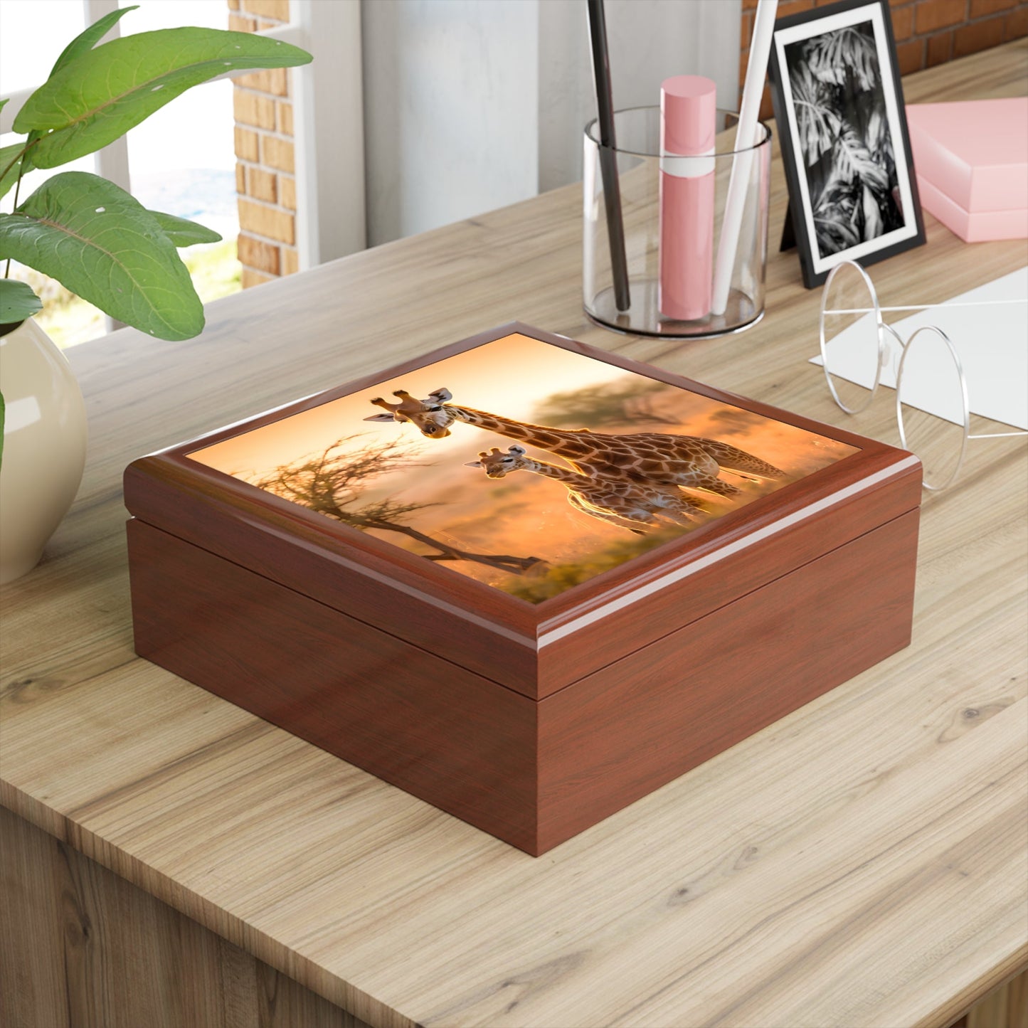 Mother Giraffe with Her Baby Jewelry Keepsake Box