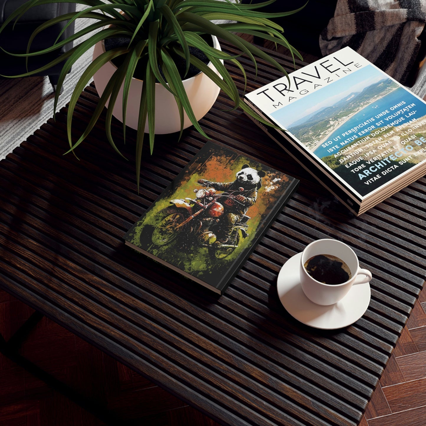 Motorcycle Panda Bear Hard Backed Journal