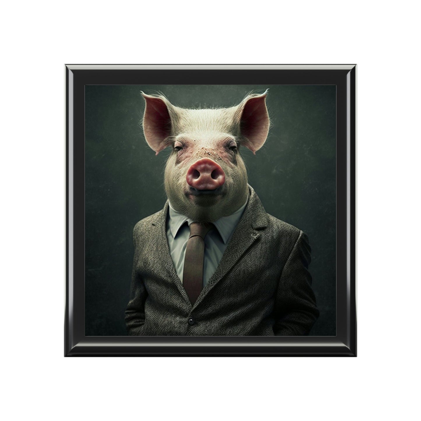 Mr. Pig Wooden Keepsake Jewelry Box with Ceramic Tile Cover