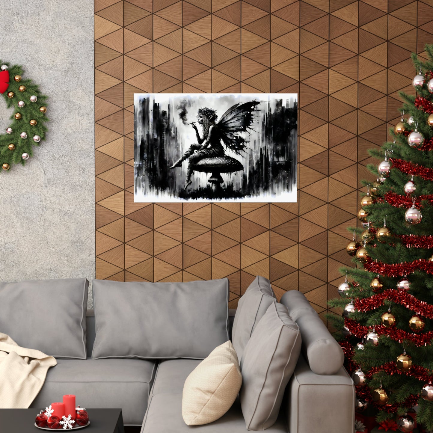 Mystical Repose - Grunge Fairy & Mushroom Art Print on Matte Horizontal Poster