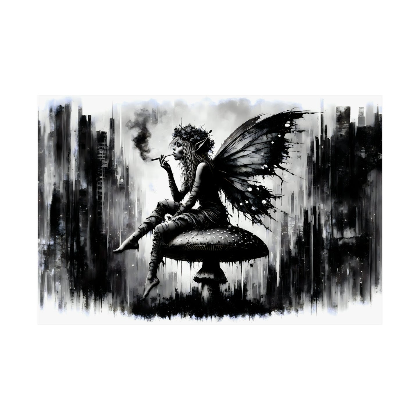 Mystical Repose - Grunge Fairy & Mushroom Art Print on Matte Horizontal Poster
