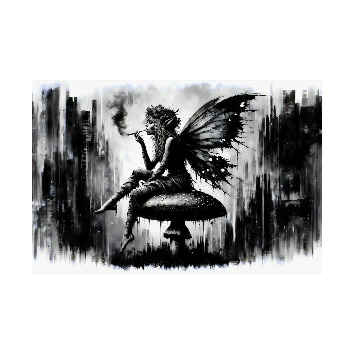 Mystical Repose - Grunge Fairy & Mushroom Art Print on Matte Horizontal Poster