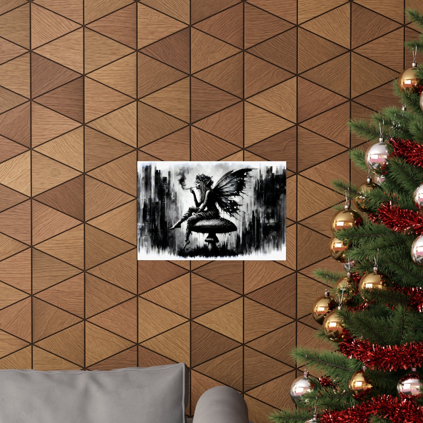 Mystical Repose - Grunge Fairy & Mushroom Art Print on Matte Horizontal Poster