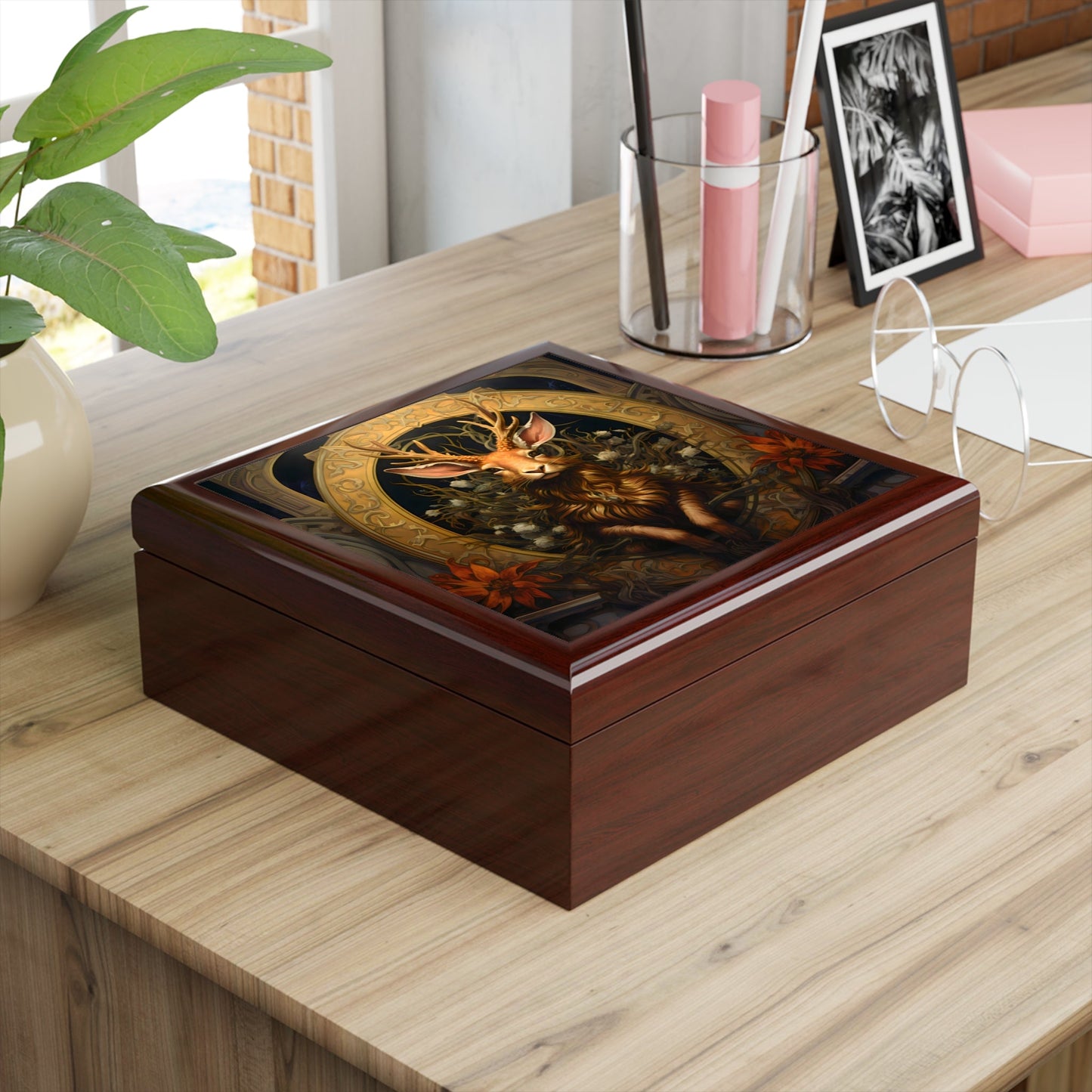 Mythical Jackalope Art Print Jewelry Keepsake Trinkets Box
