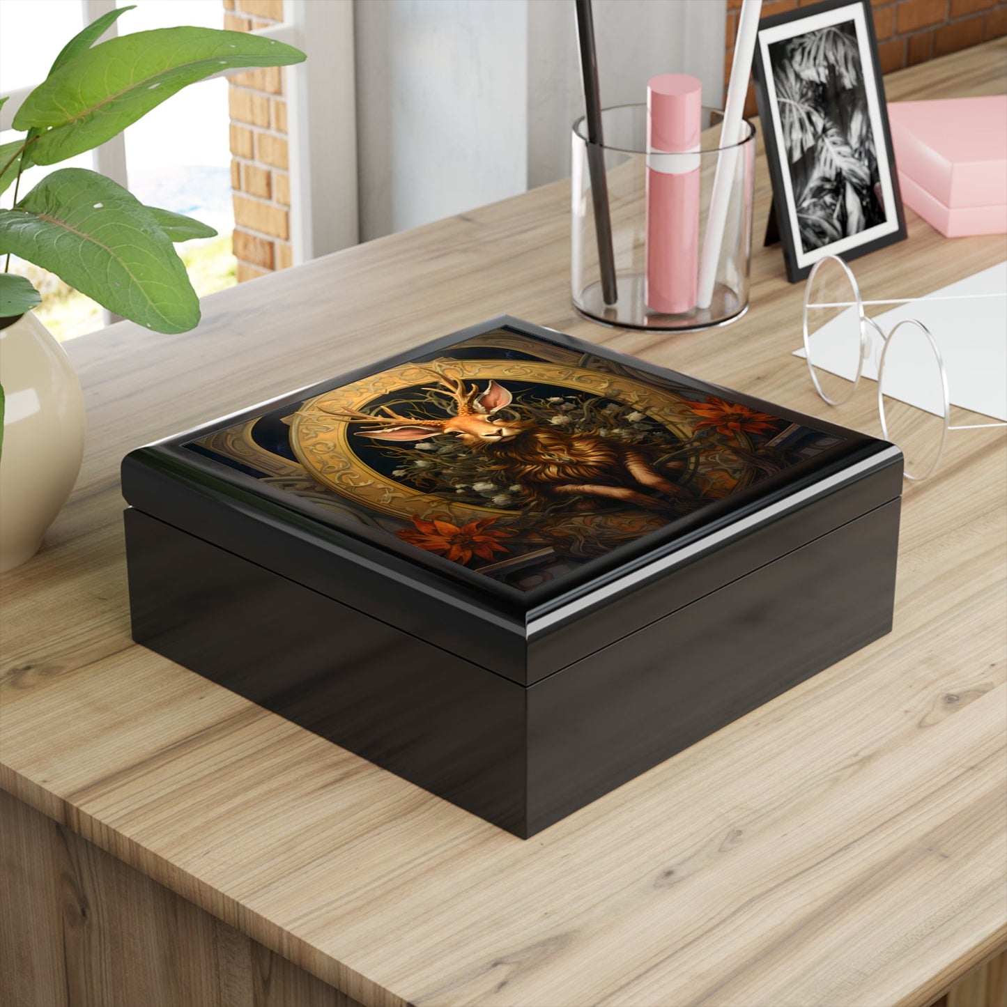 Mythical Jackalope Art Print Jewelry Keepsake Trinkets Box