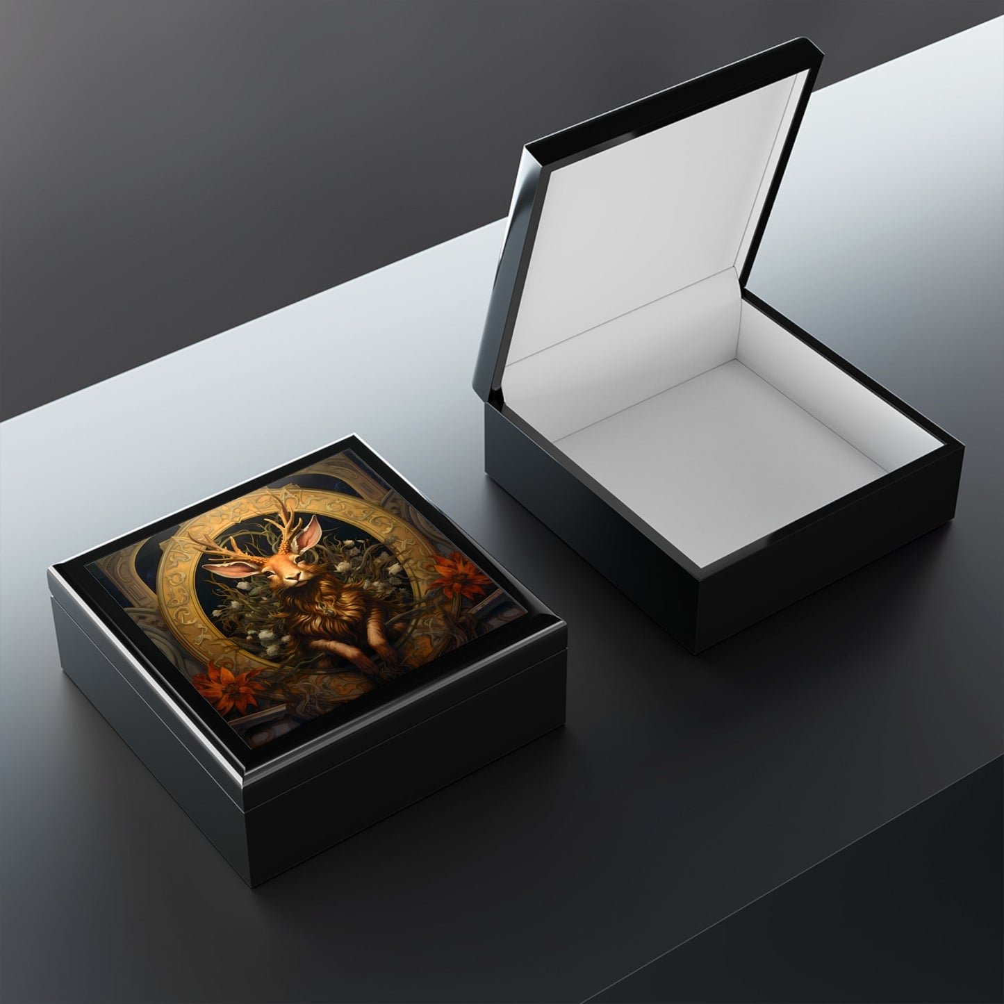 Mythical Jackalope Art Print Jewelry Keepsake Trinkets Box