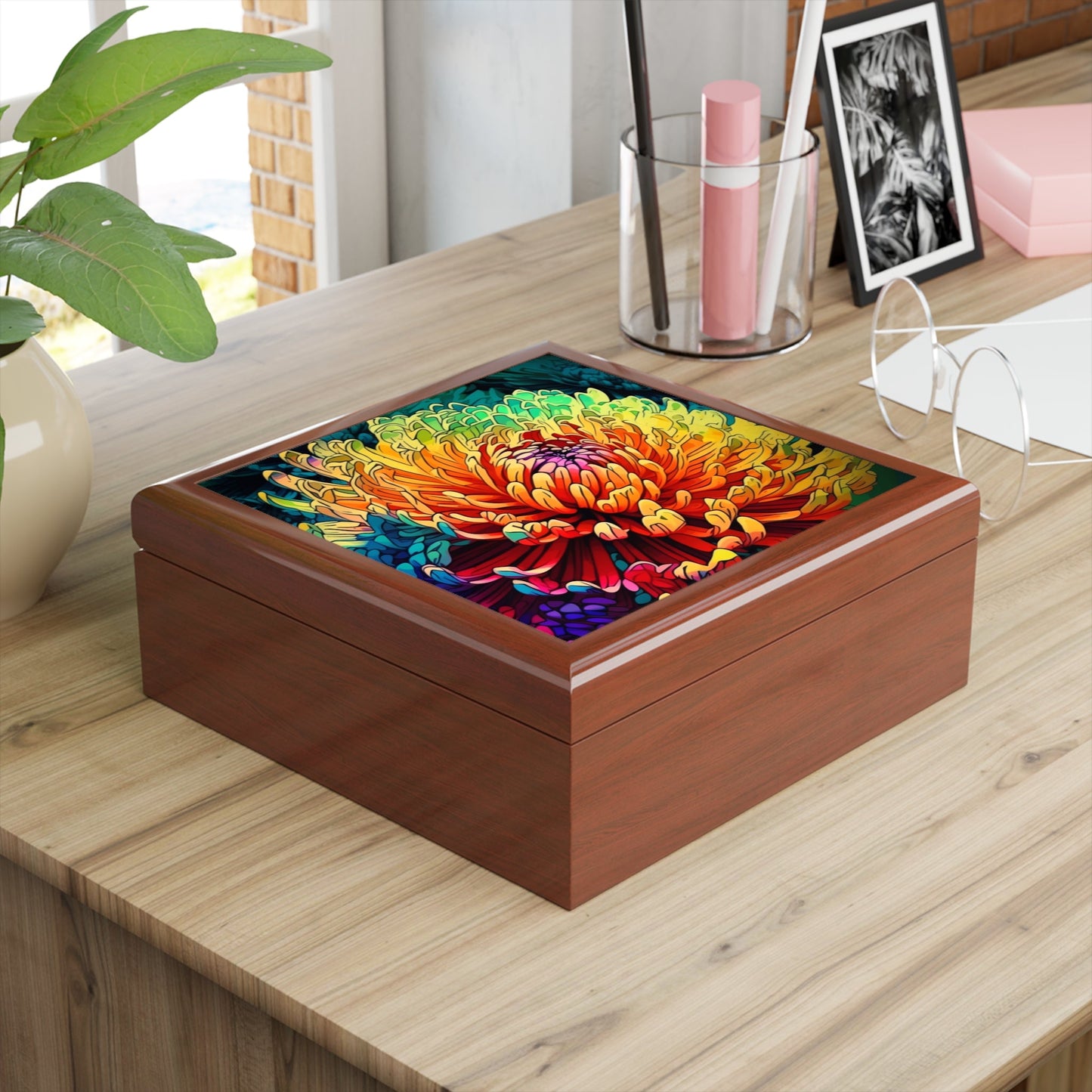 November Boho Chrysanthemum Birth Month Flower Jewelry Keepsake Box - Jewelry Travel Case,Bridesmaid Proposal Gift,Bridal Party Gift,Jewe