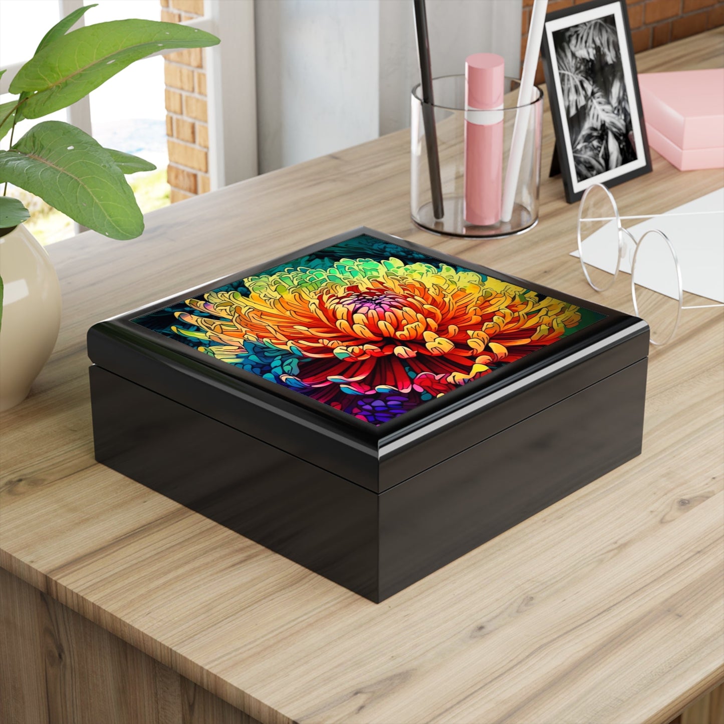 November Boho Chrysanthemum Birth Month Flower Jewelry Keepsake Box - Jewelry Travel Case,Bridesmaid Proposal Gift,Bridal Party Gift,Jewe