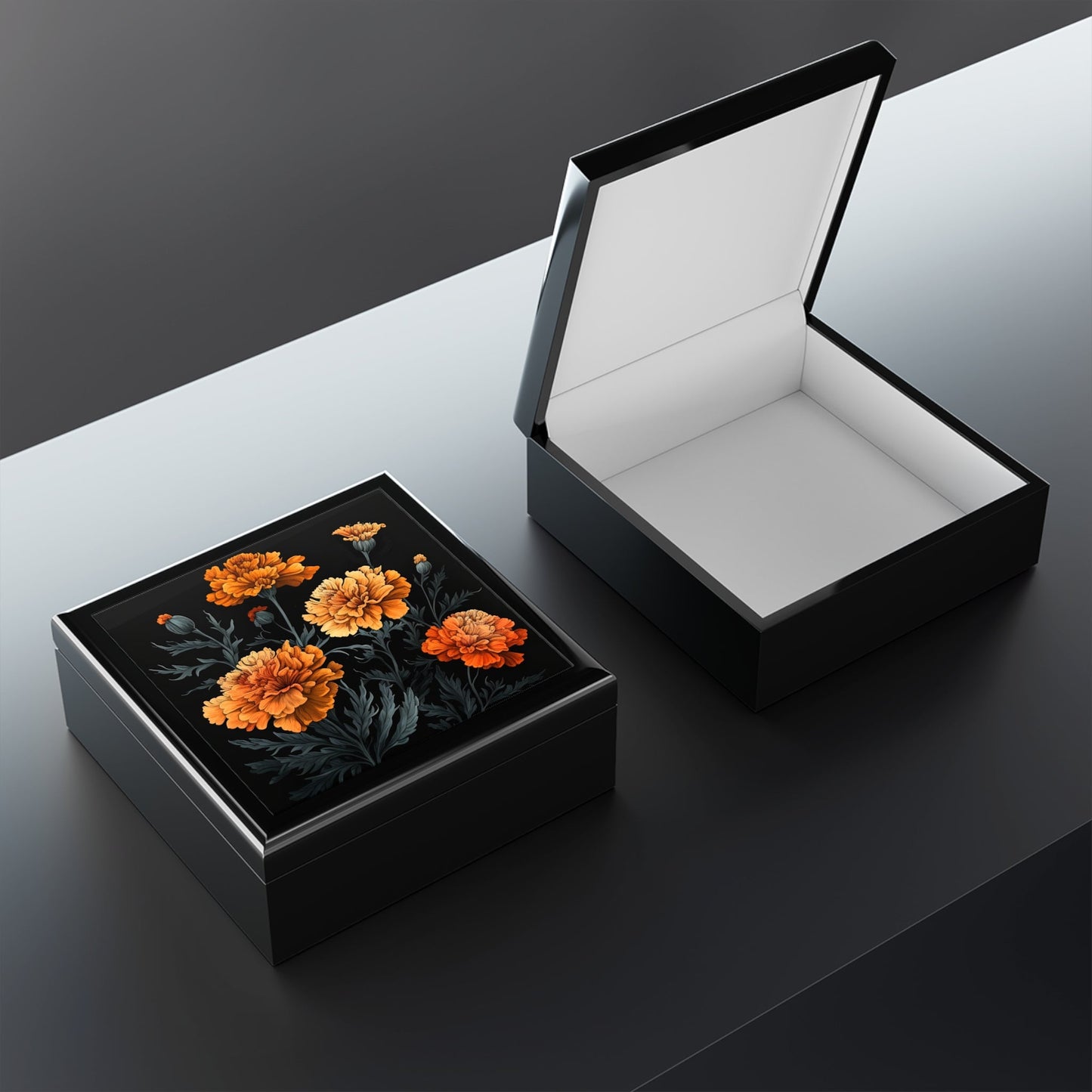 October Marigold Birth Month Flower Jewelry Keepsake Box - Jewelry Travel Case,Bridesmaid Proposal Gift,Bridal Party Gift,Jewelry Cas