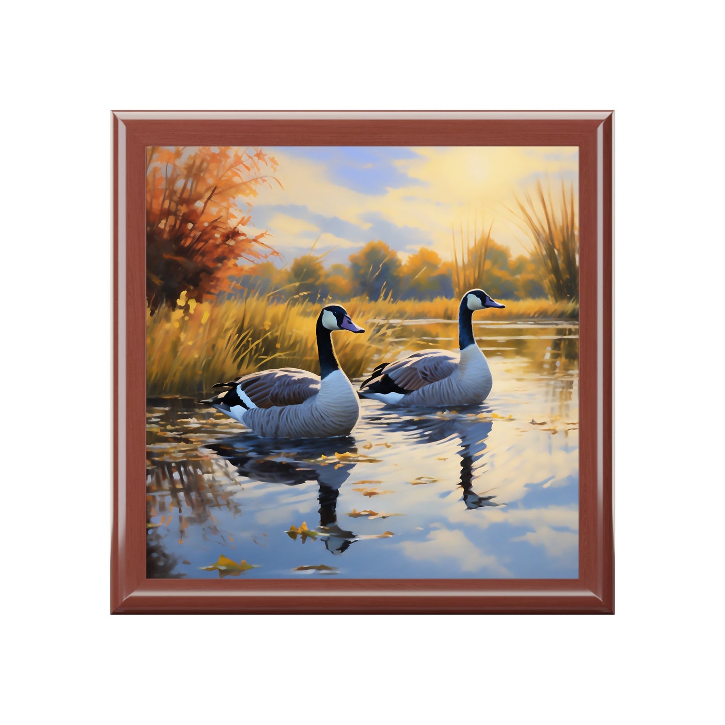 Pair of Canadian Geese on a Pond Jewelry Keepsake Trinkets Box