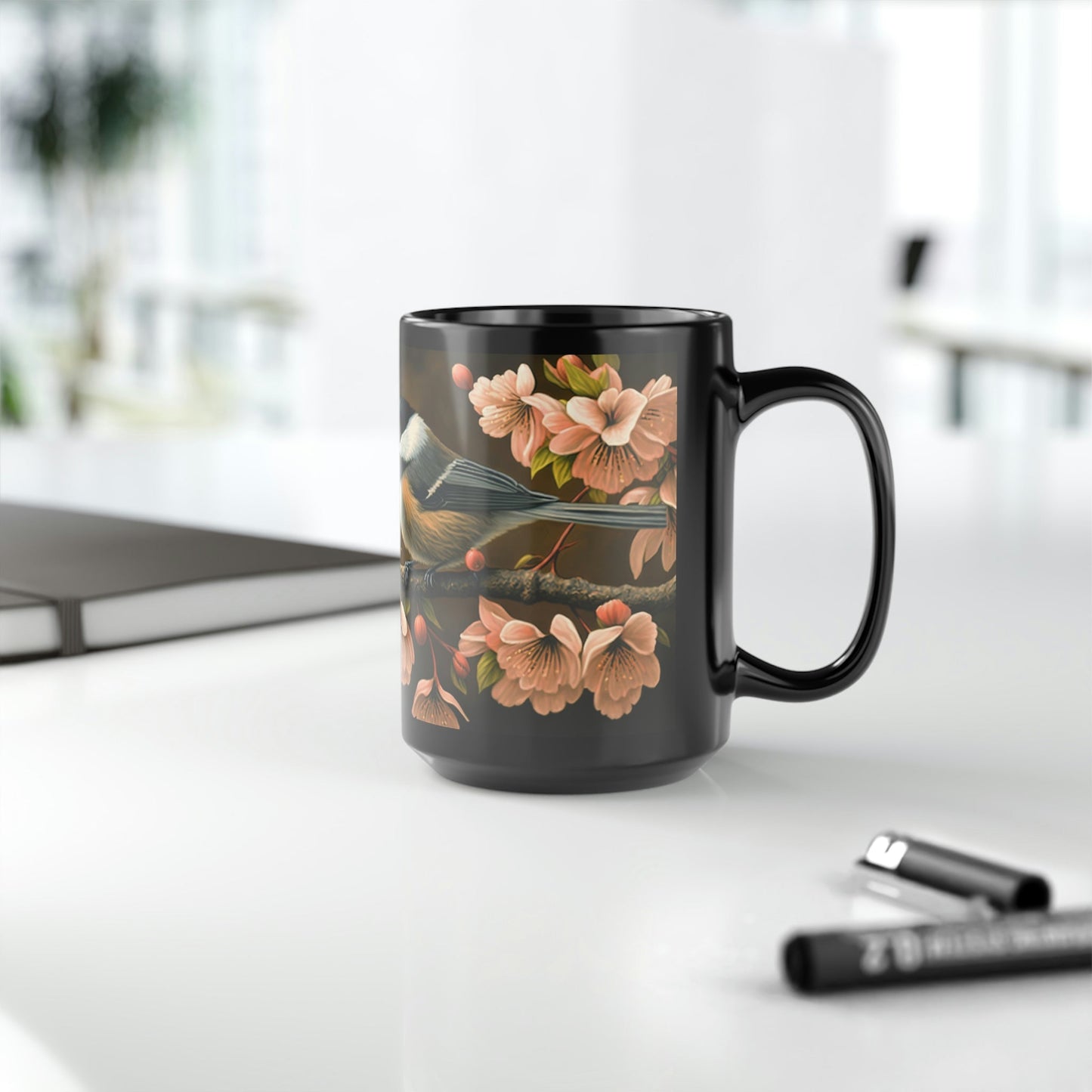 Pair of Chickadees on a Flowering Crabapple Tree - 15 oz Coffee Mug