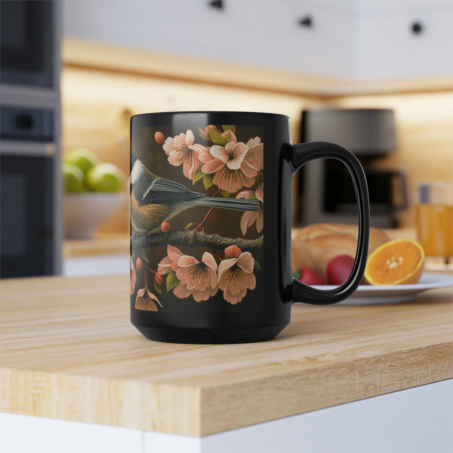 Pair of Chickadees on a Flowering Crabapple Tree - 15 oz Coffee Mug