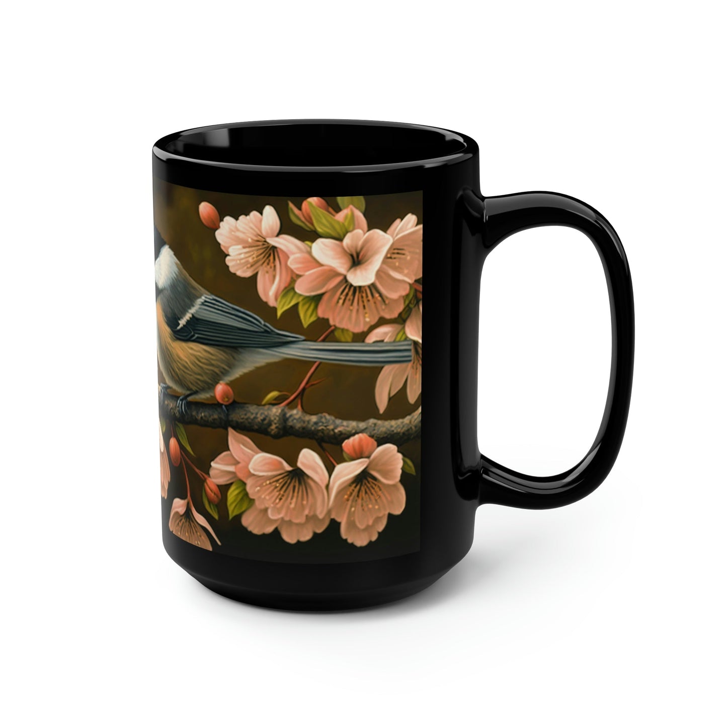 Pair of Chickadees on a Flowering Crabapple Tree - 15 oz Coffee Mug