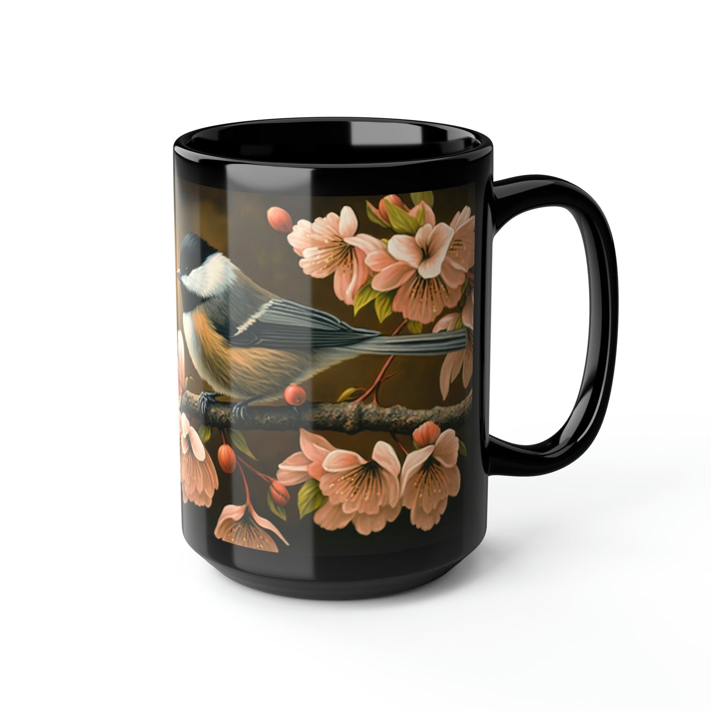 Pair of Chickadees on a Flowering Crabapple Tree - 15 oz Coffee Mug