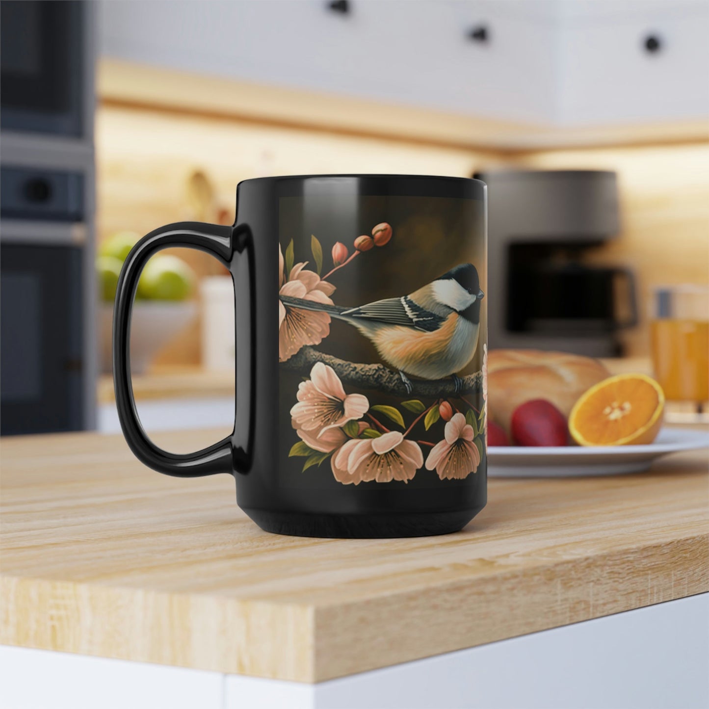 Pair of Chickadees on a Flowering Crabapple Tree - 15 oz Coffee Mug