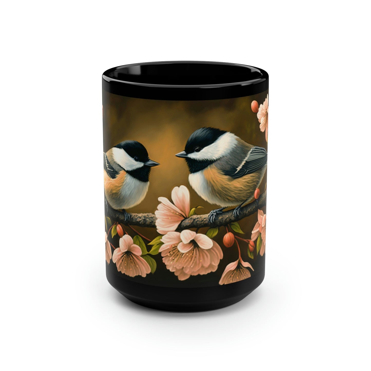 Pair of Chickadees on a Flowering Crabapple Tree - 15 oz Coffee Mug