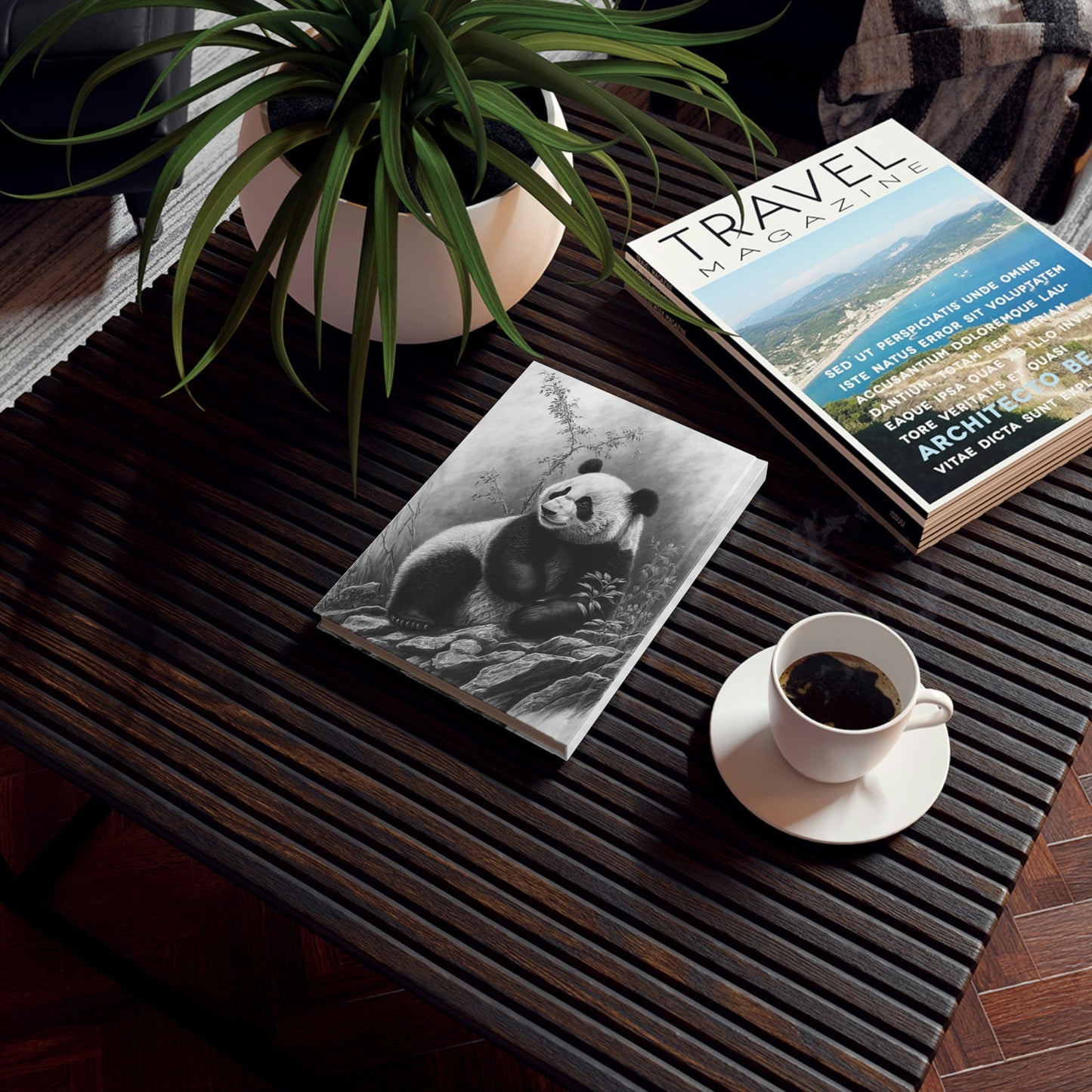 Panda Pencil Sketch Hard Backed Journal