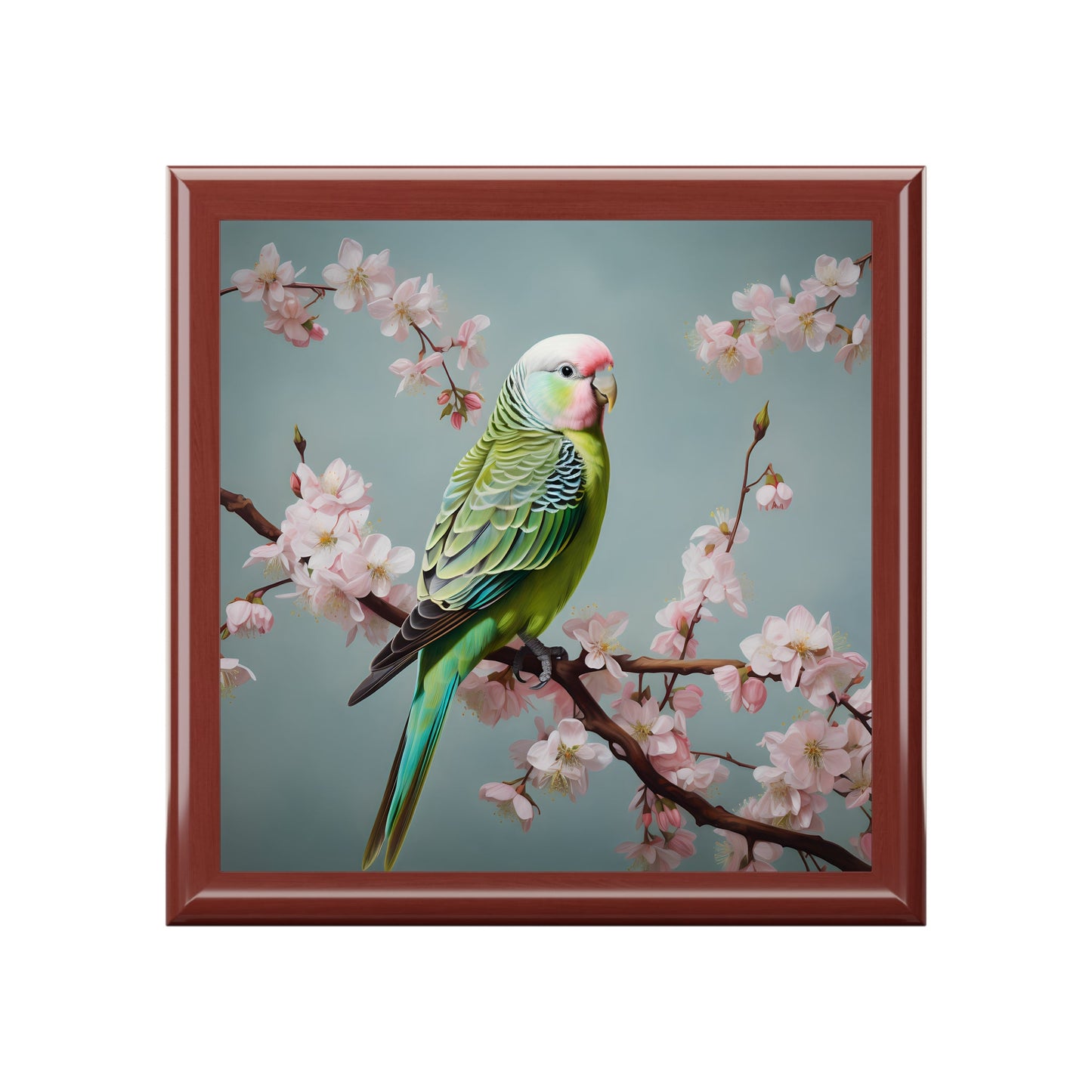 Parakeet "Budgie" in a Flowering Cherry Tree Gift, Trinket and Jewelry Box