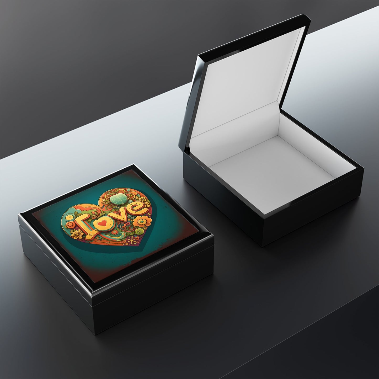 Peace and Love Wood Keepsake Jewelry Box with Ceramic Tile Cover