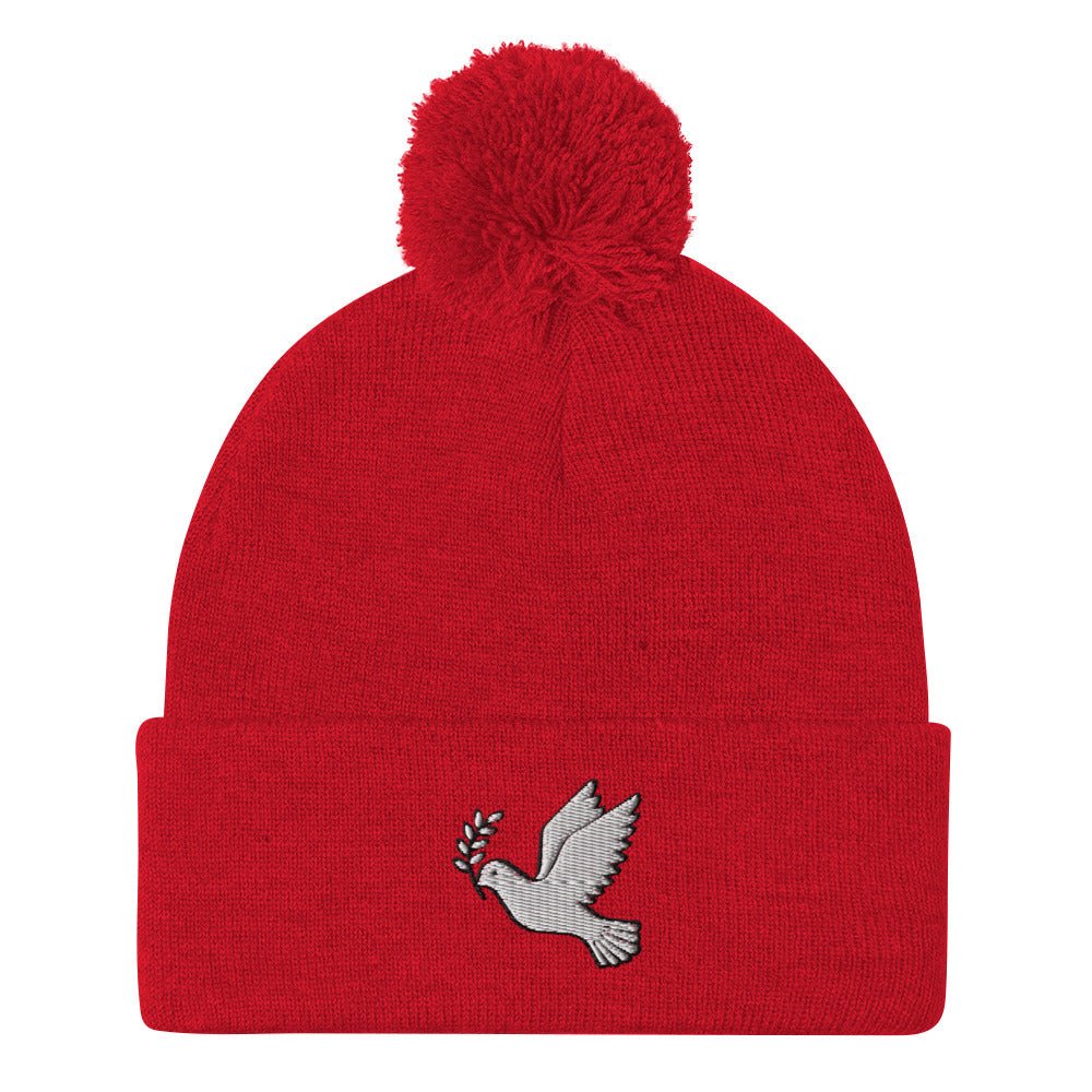 Peace Dove Embroidered Pom-Pom Beanie