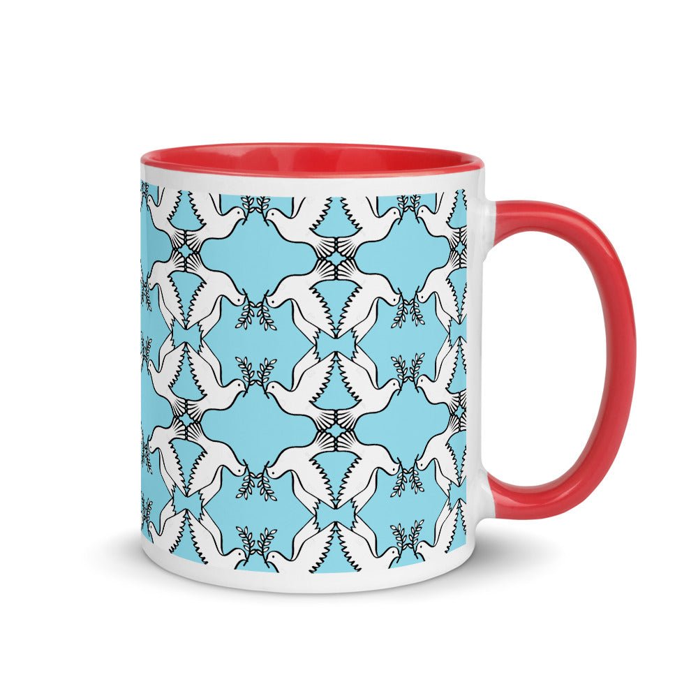 Peace Dove Pattern Mug with blue yellow red Color Inside