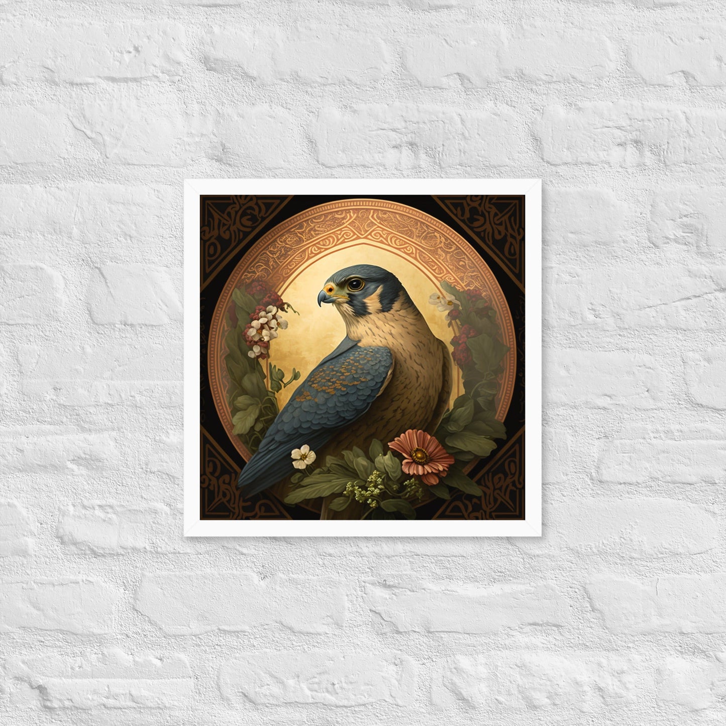 Peregrine Falcon Mucha-Style Print I Framed Poster