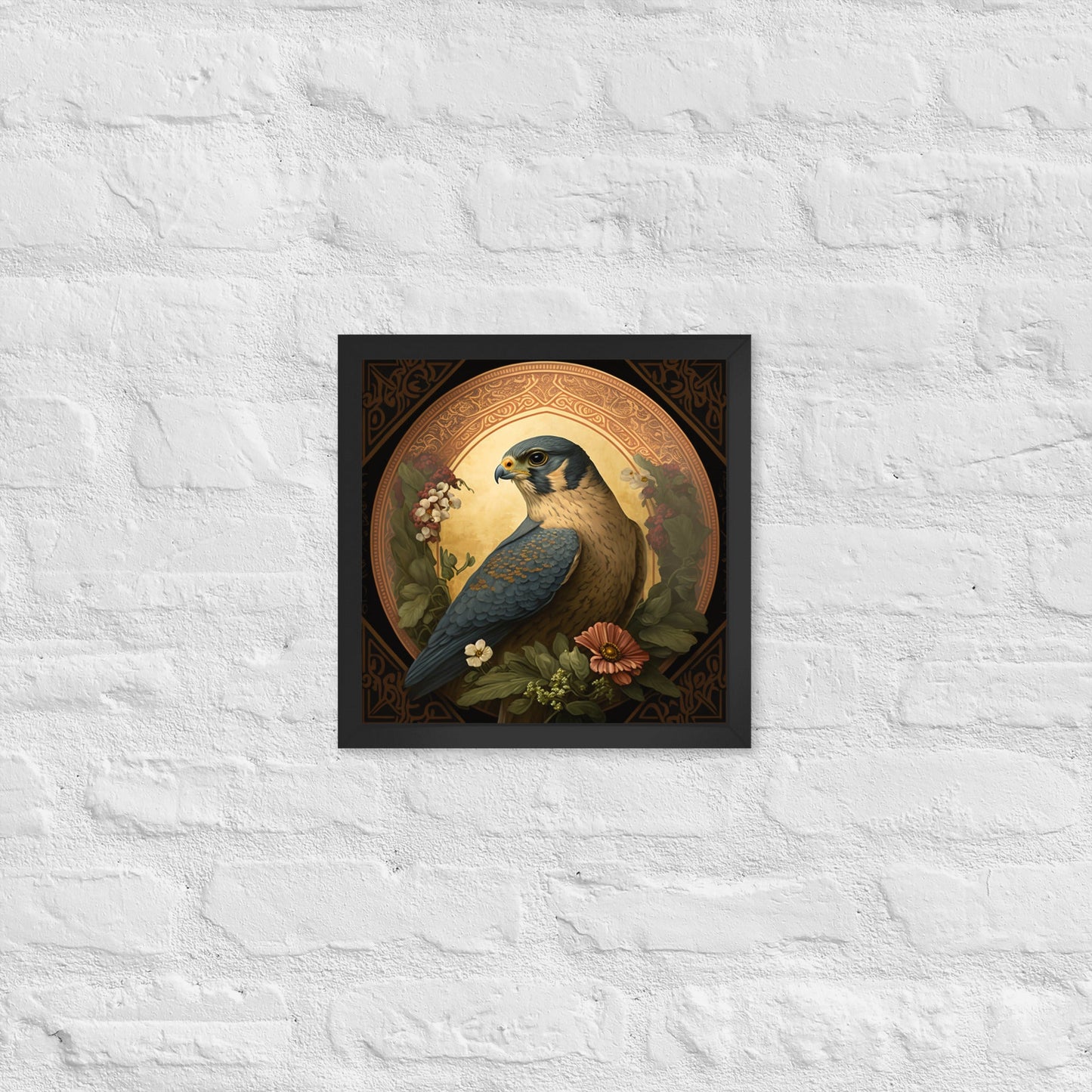 Peregrine Falcon Mucha-Style Print I Framed Poster