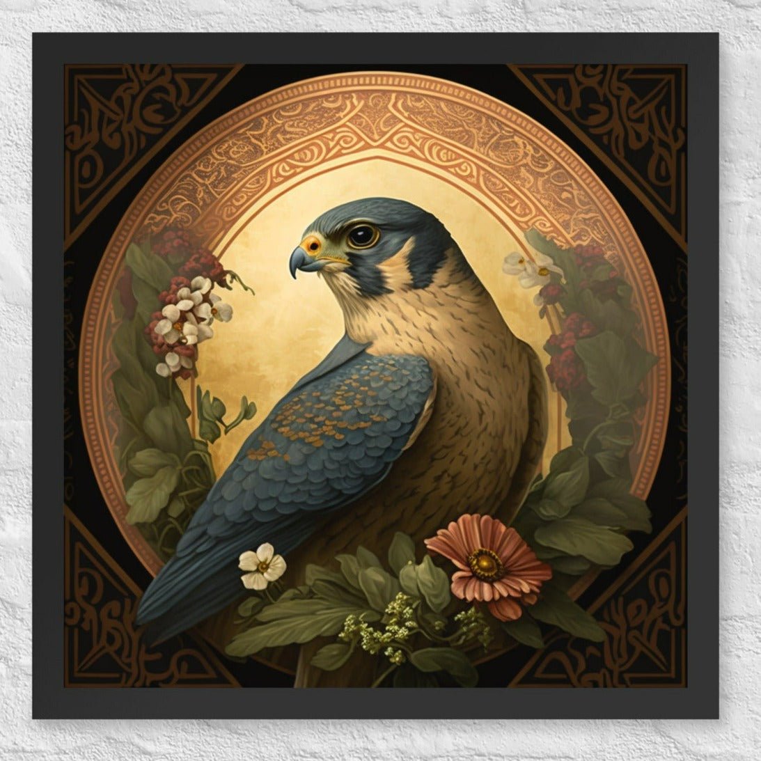 Peregrine Falcon Mucha-Style Print I Framed Poster