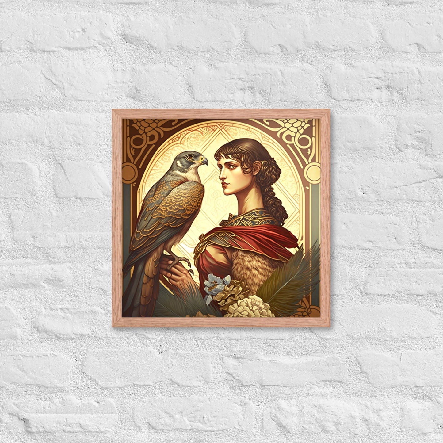 Peregrine Falcon Mucha-Style Print II Framed Poster