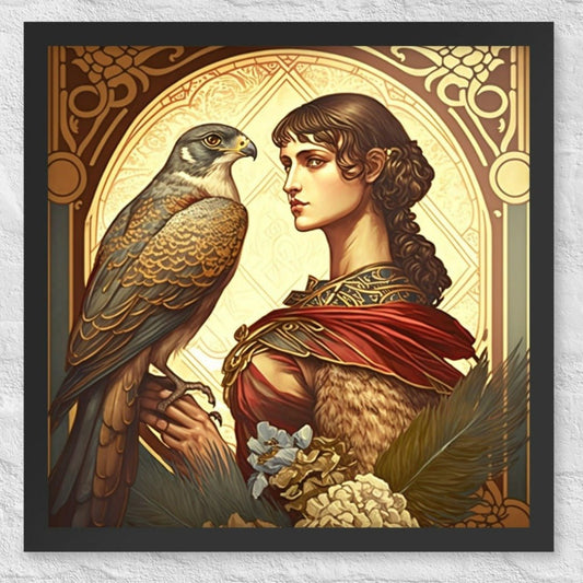 Peregrine Falcon Mucha-Style Print II Framed Poster