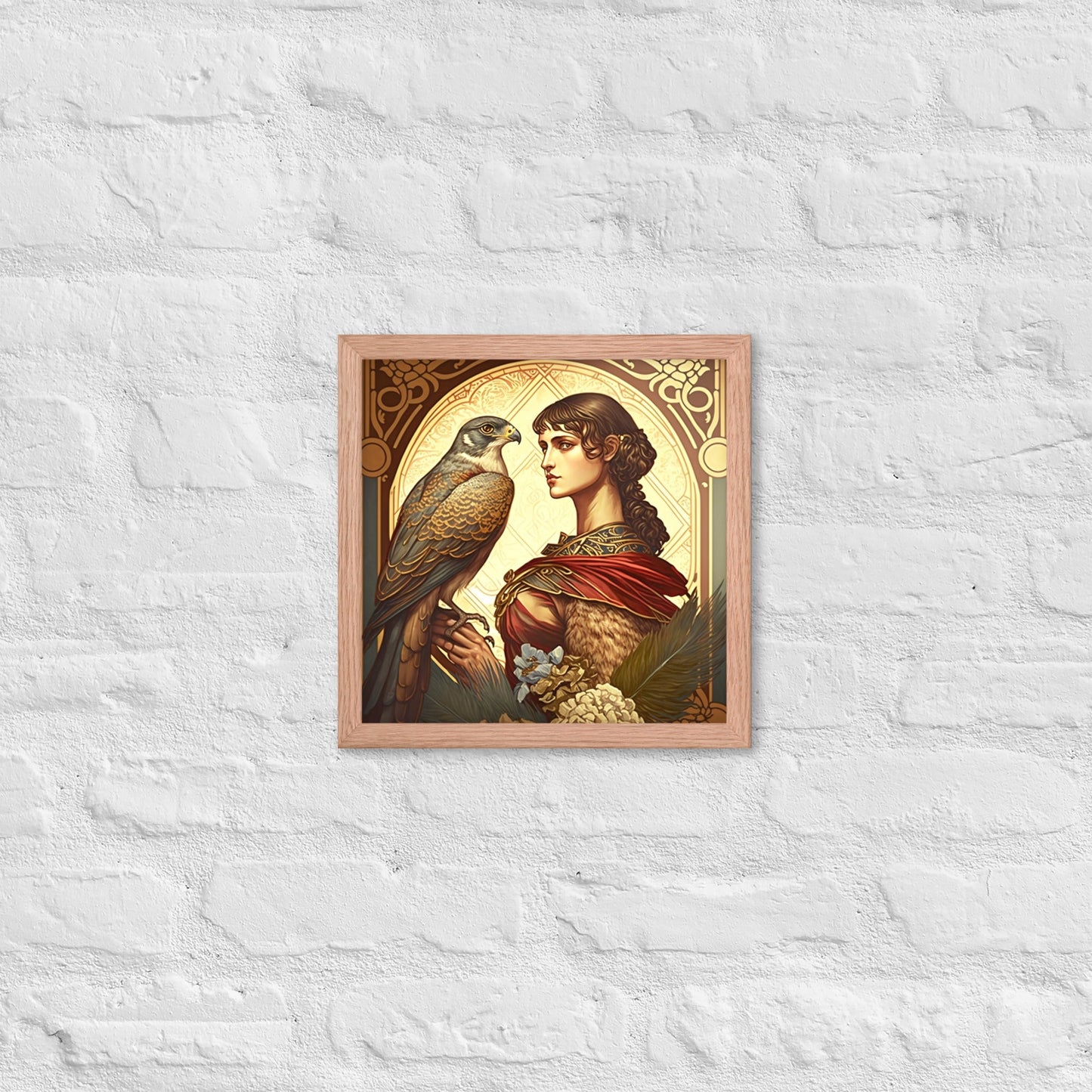Peregrine Falcon Mucha-Style Print II Framed Poster