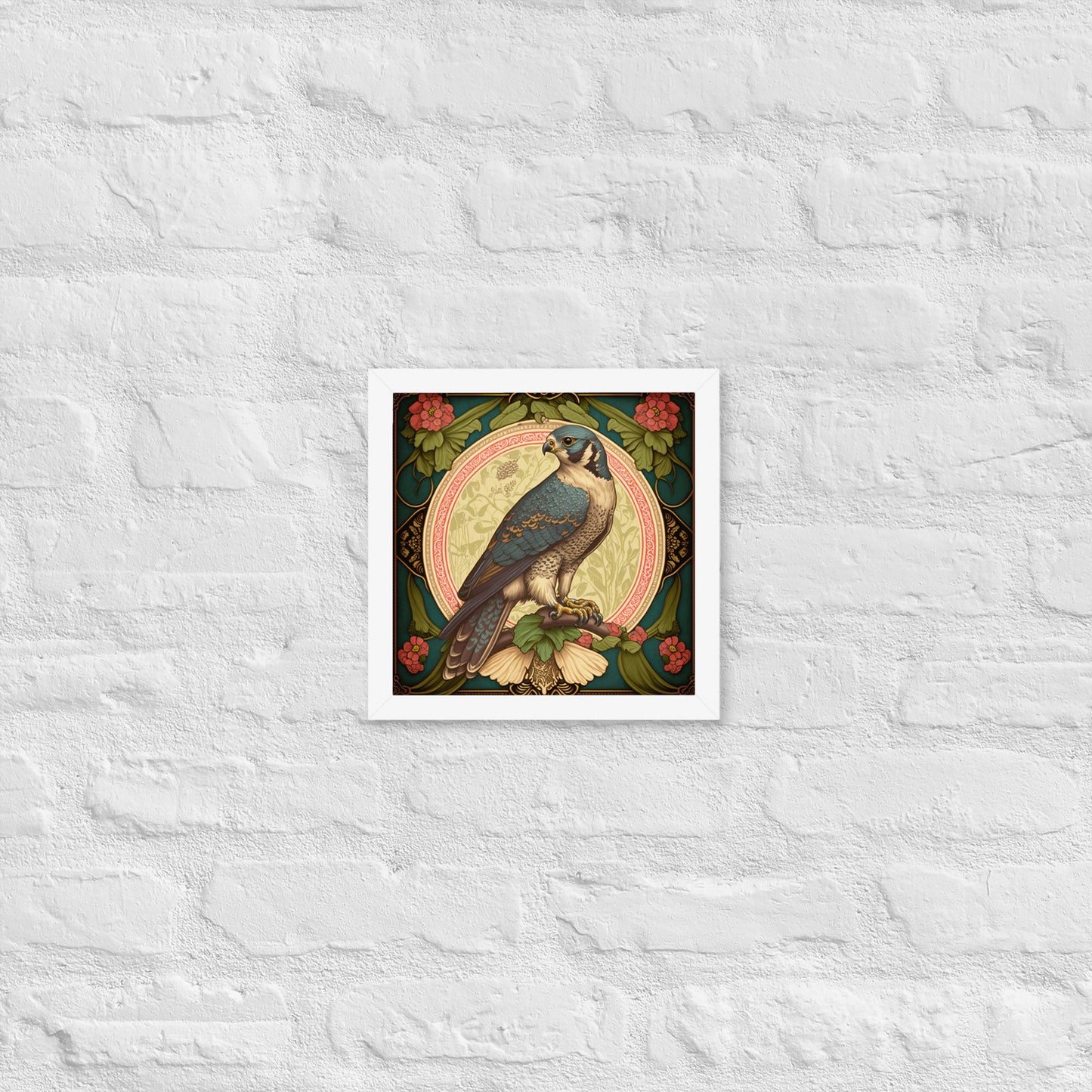 Peregrine Falcon Mucha-Style Print III Framed Poster