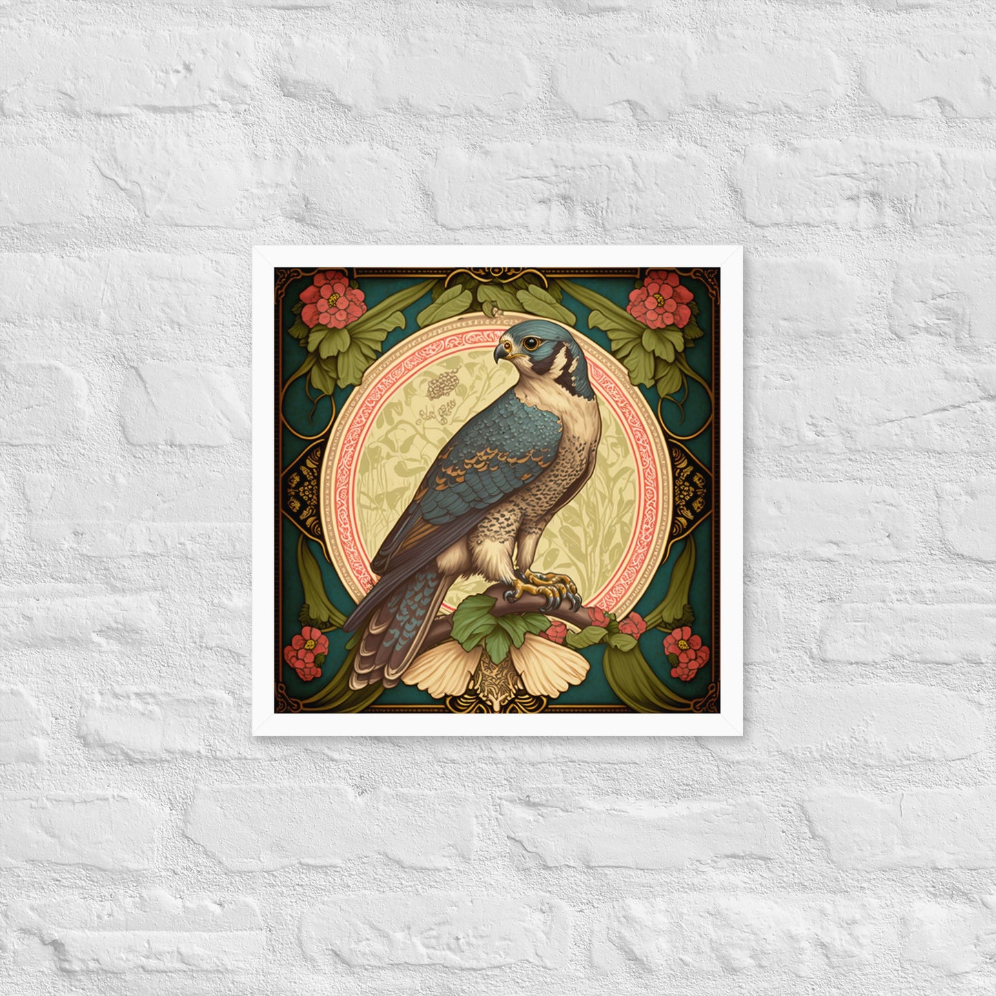 Peregrine Falcon Mucha-Style Print III Framed Poster