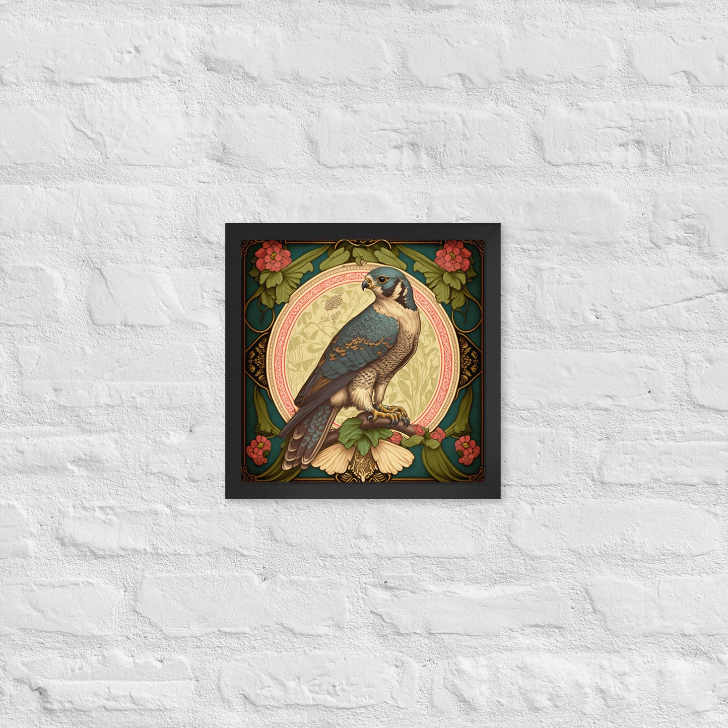 Peregrine Falcon Mucha-Style Print III Framed Poster