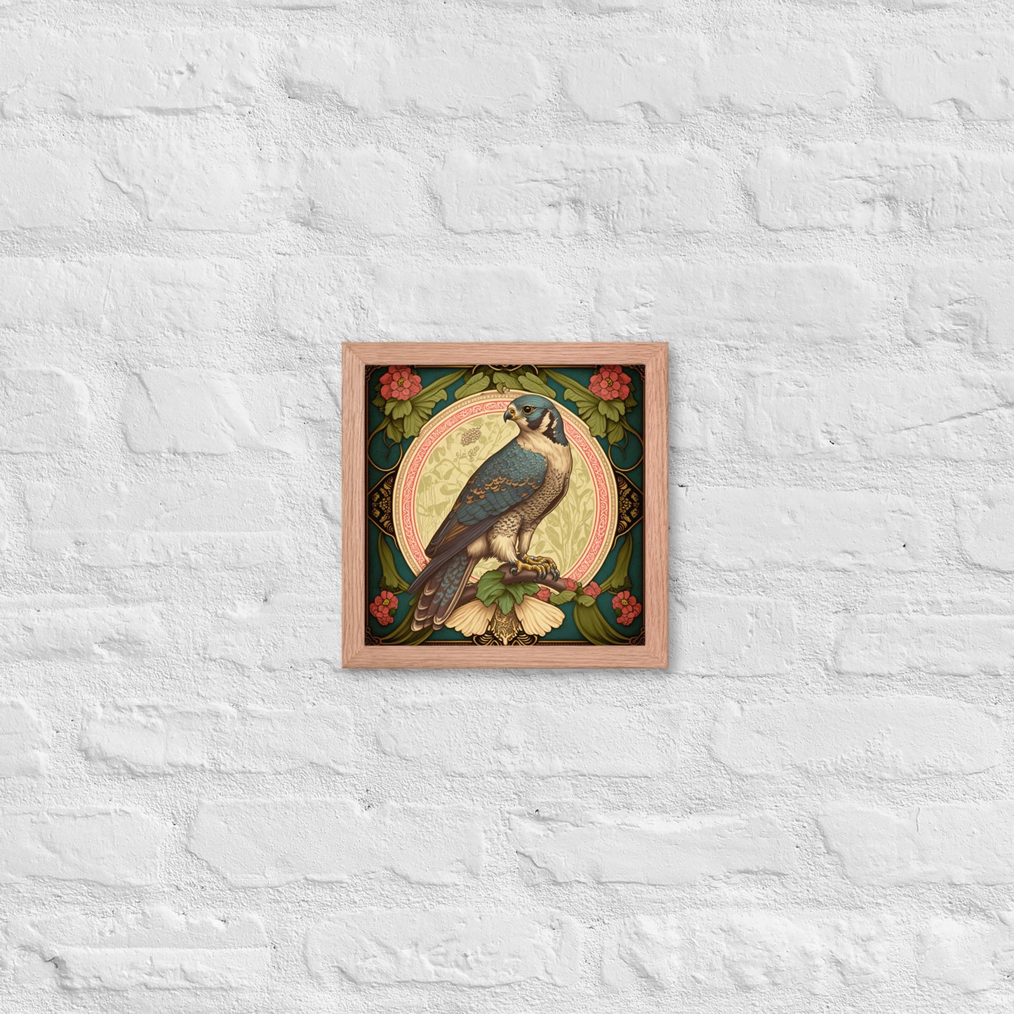 Peregrine Falcon Mucha-Style Print III Framed Poster