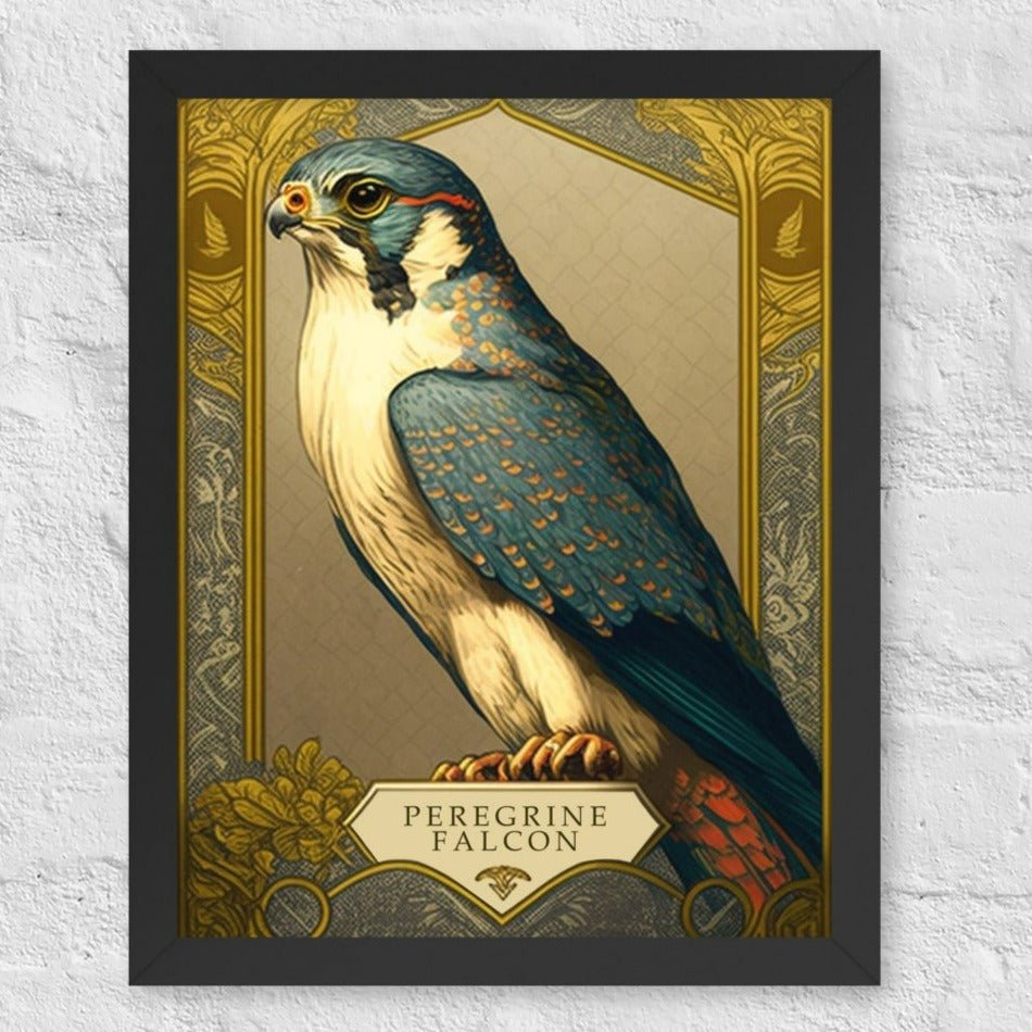 Peregrine Falcon Mucha-Style Print IV Framed Poster