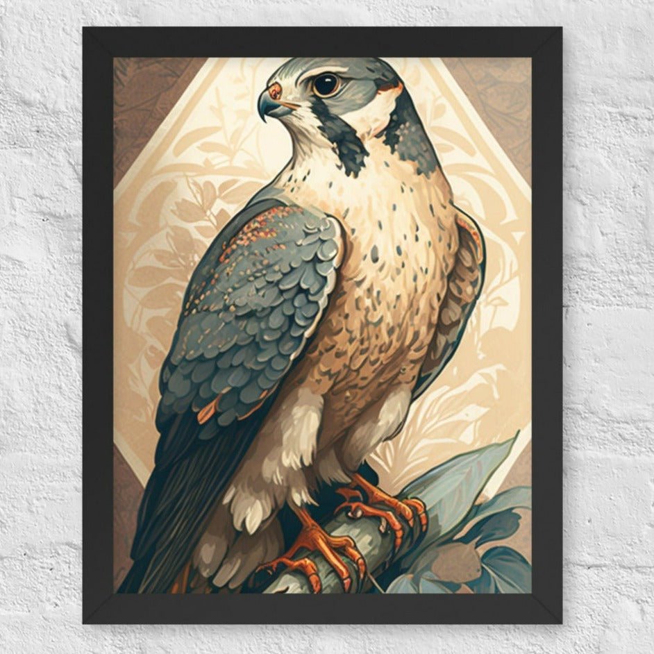 Peregrine Falcon Mucha-Style Print VI Framed Poster