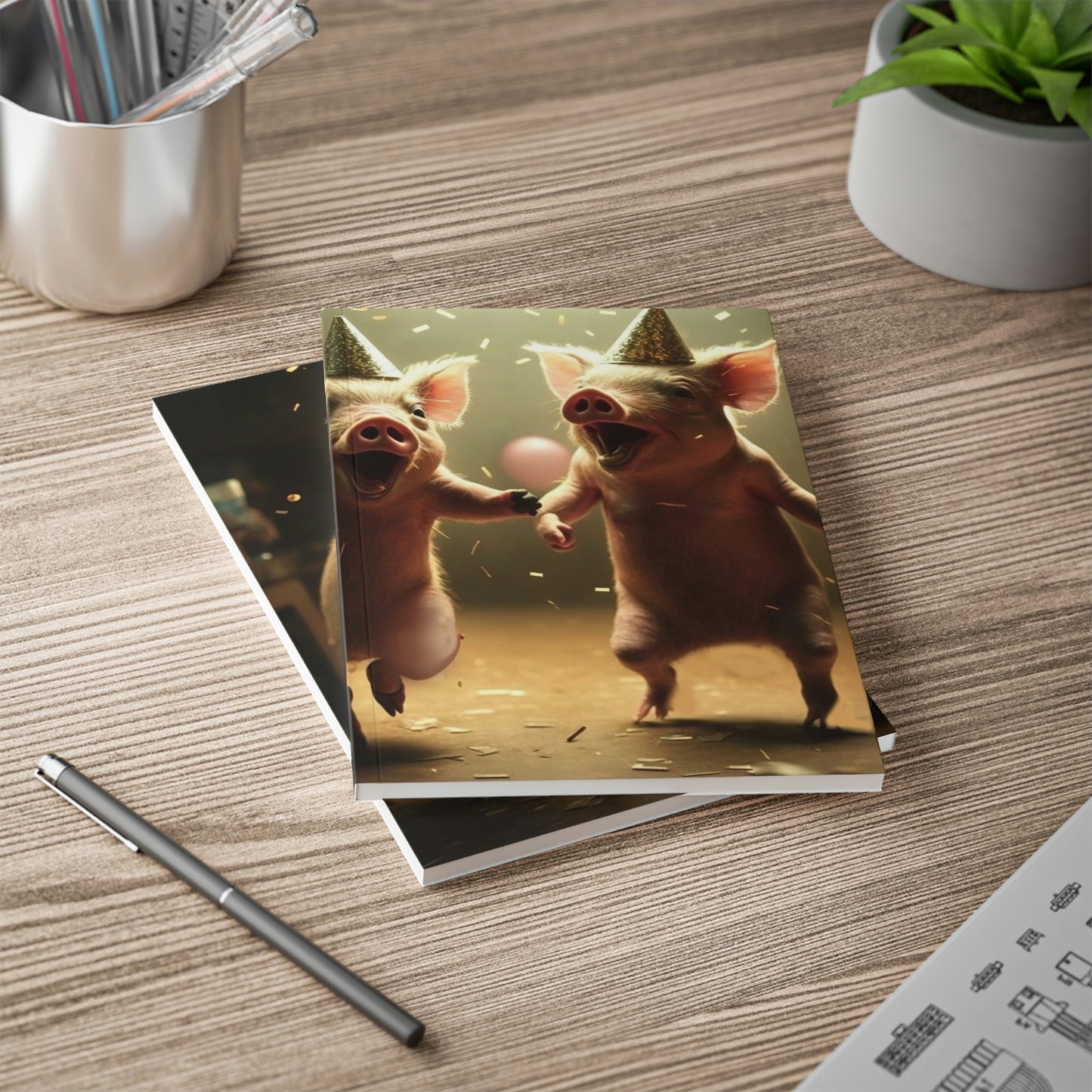 Pig Party Softcover Notebook, A5