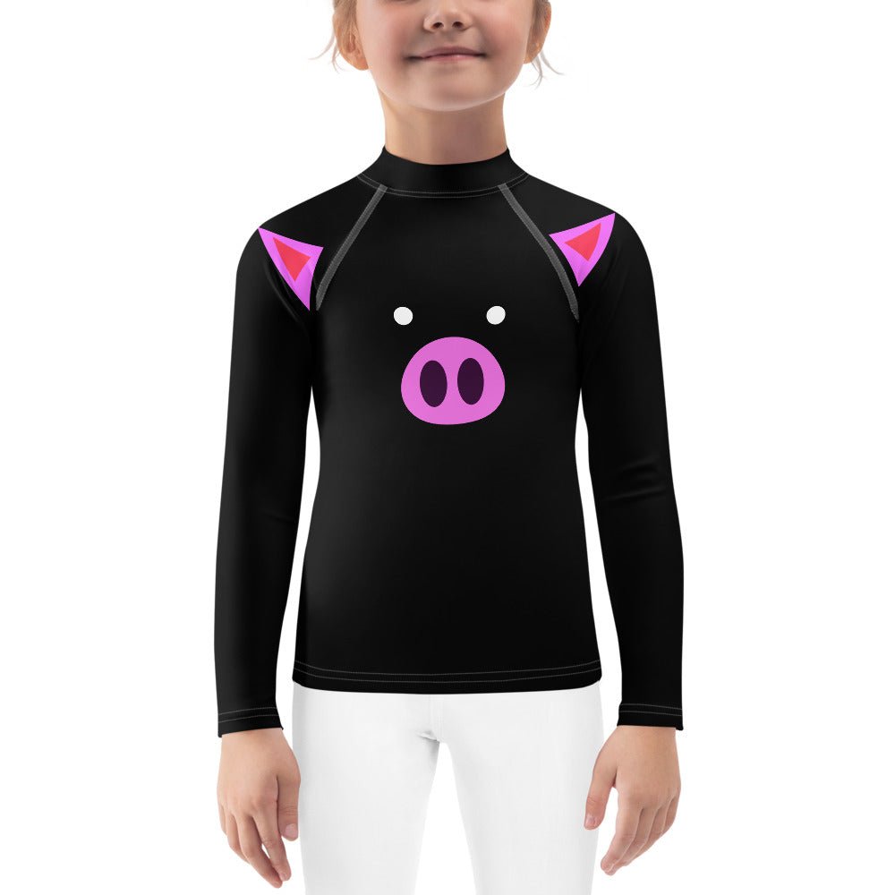 Piglet Face Long Sleeve Tee Kids Rash Guard sun protective stretchy comfy fitted cute pigs active fun funny pink black cool warm soft