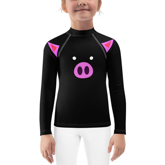 Piglet Face Long Sleeve Tee Kids Rash Guard sun protective stretchy comfy fitted cute pigs active fun funny pink black cool warm soft