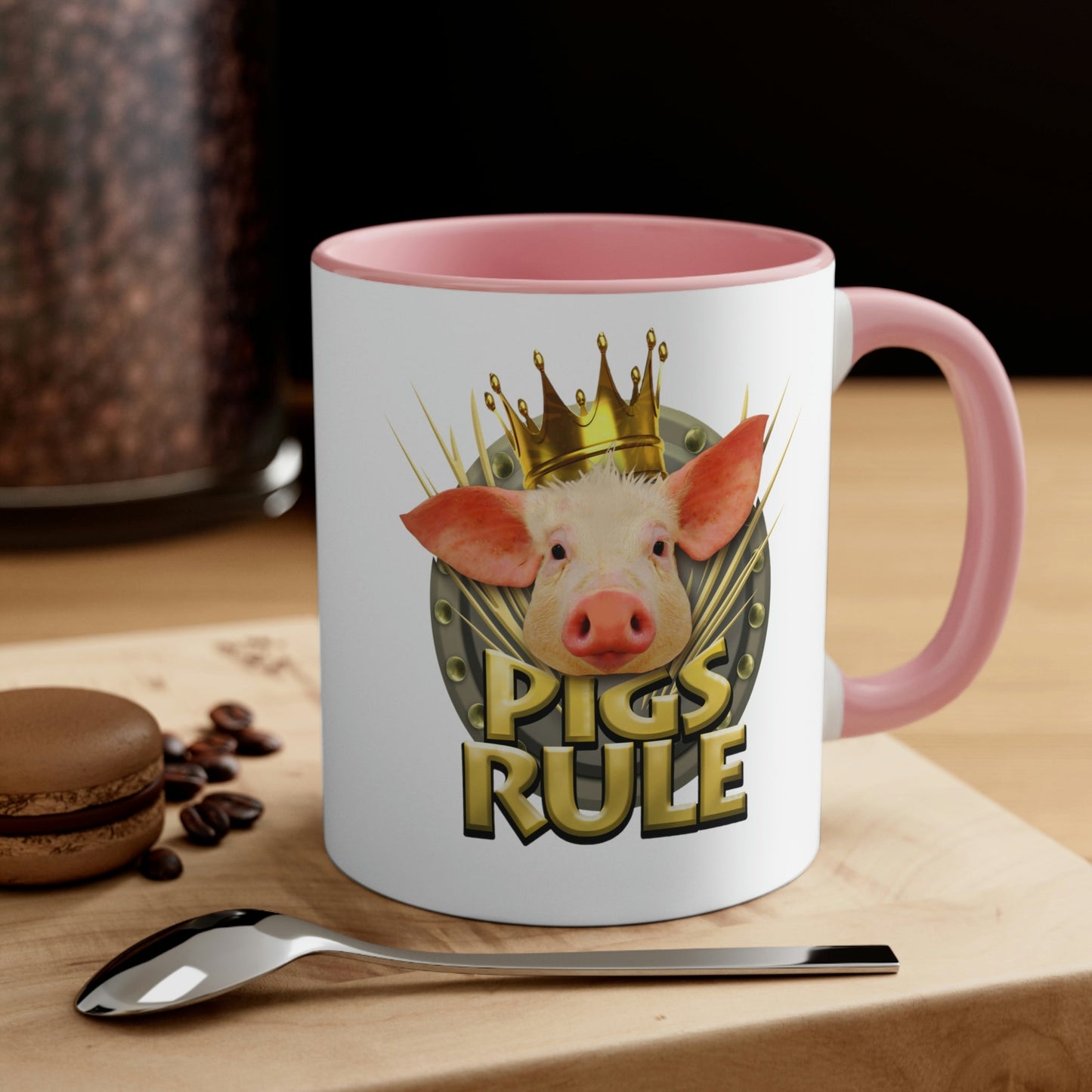 Pigs Rule Accent Coffee Mug, 11oz in 5 colors