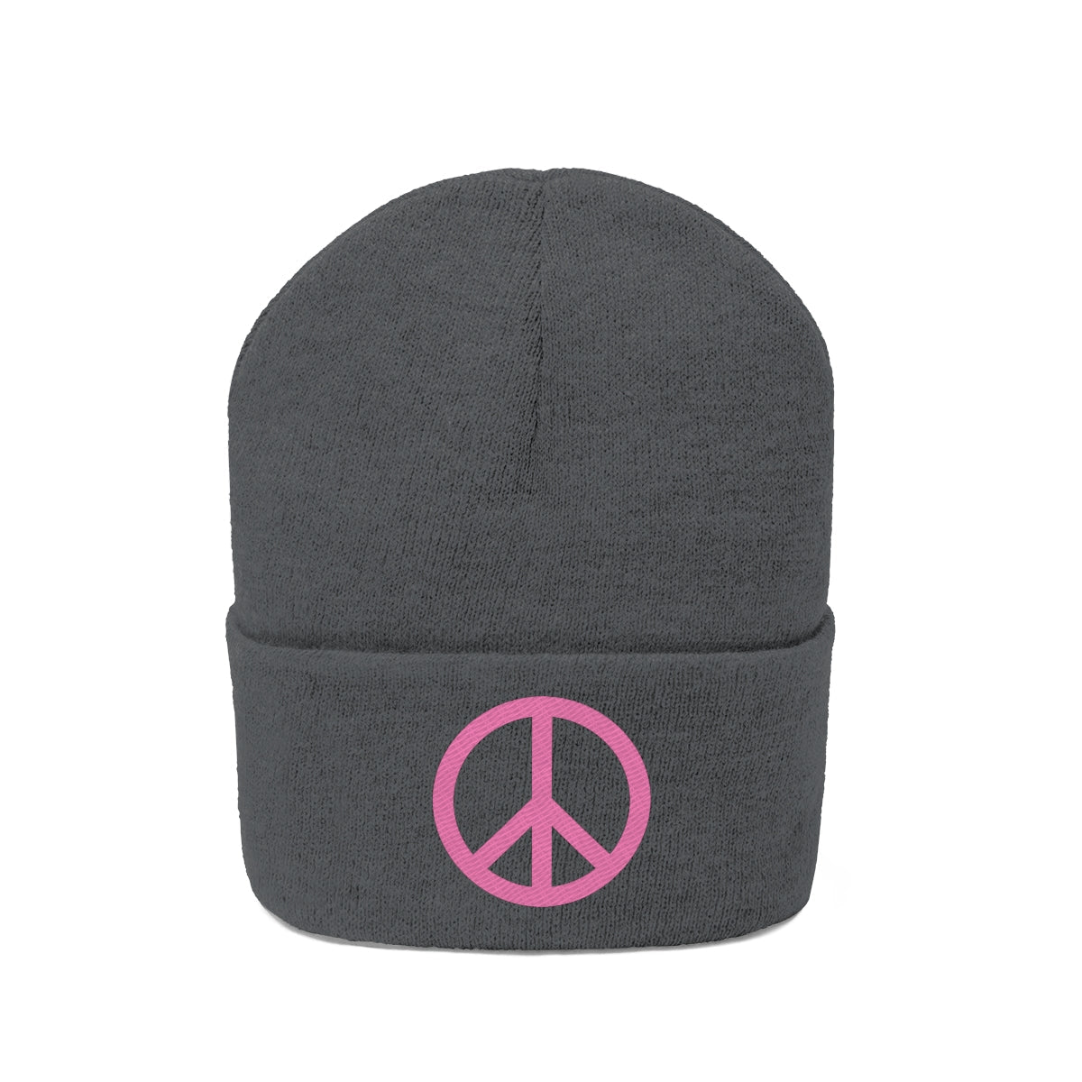 Pink Peace Sign Knit Beanie