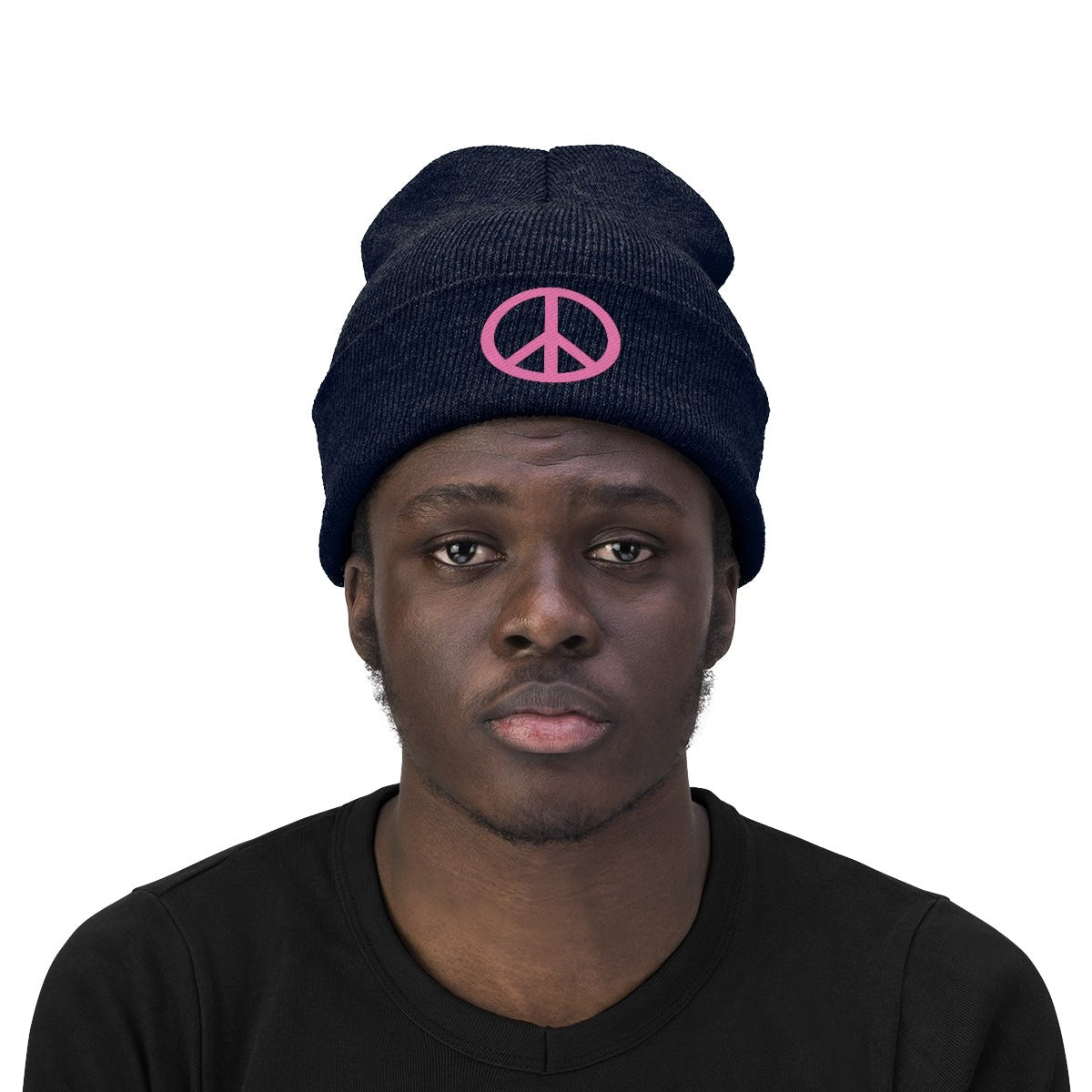 Pink Peace Sign Knit Beanie
