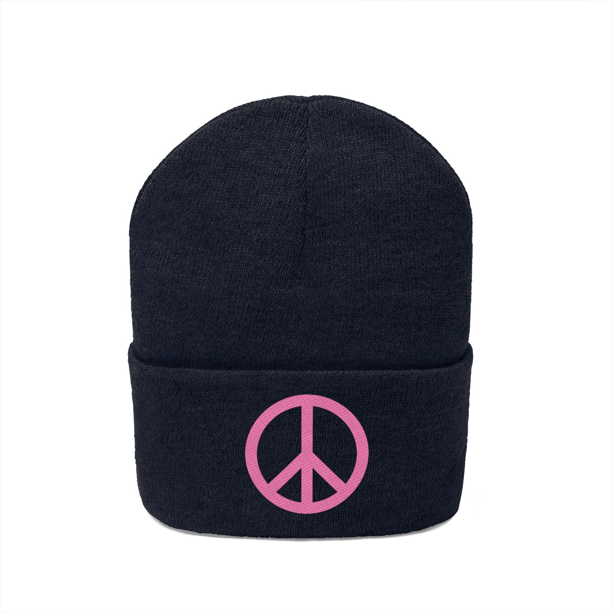 Pink Peace Sign Knit Beanie