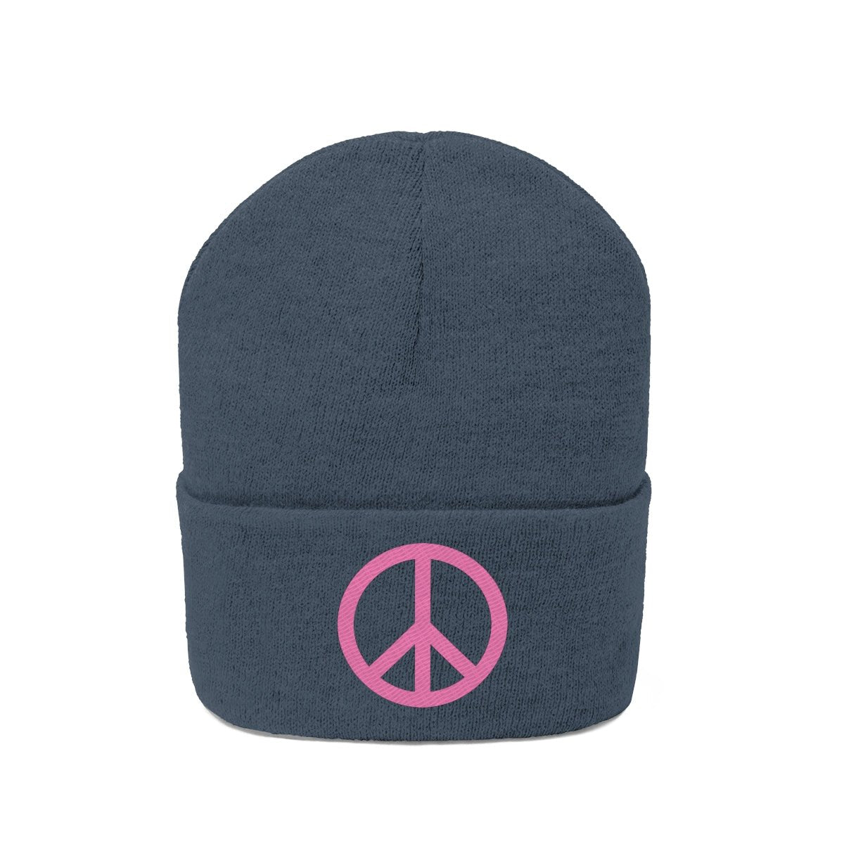 Pink Peace Sign Knit Beanie