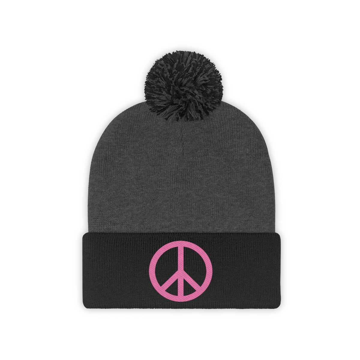Pink Peace Sign Pom Pom Beanie